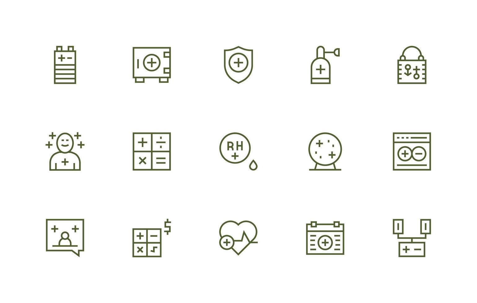 Plus Icon Set with 15 Regular Line Graphics Smart Icon Collection vector