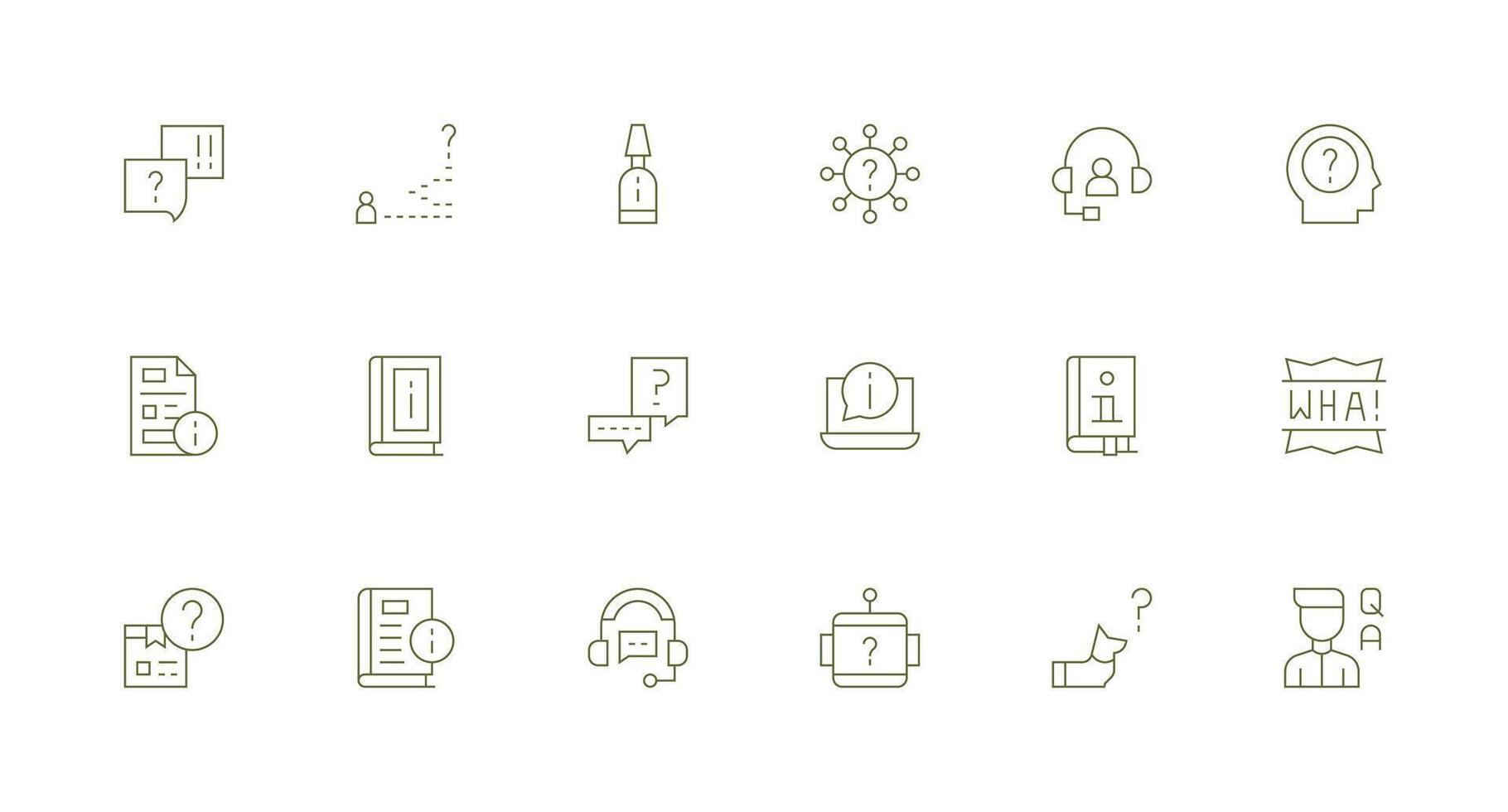 18 Faq Icons in Minimal Line Aesthetic Full Icon Library for UI Designers vector