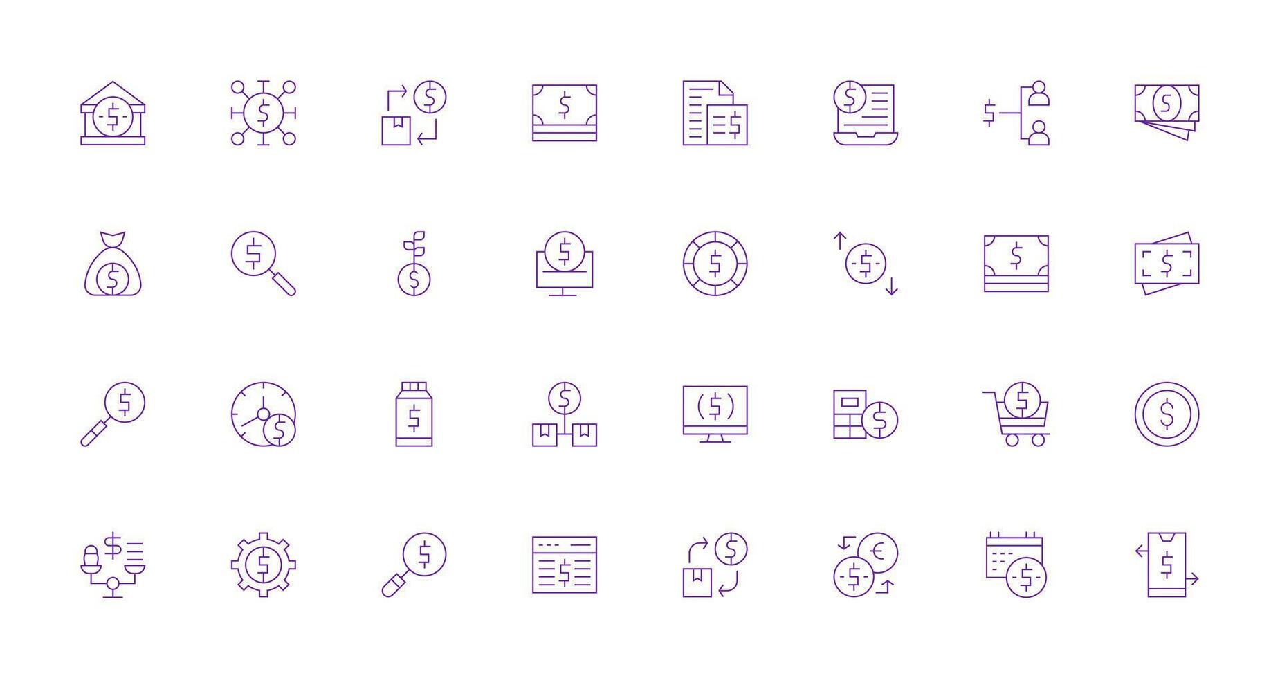 Thin Line Icons from Dollar Set with 32 Vectors Digital Icon Collection