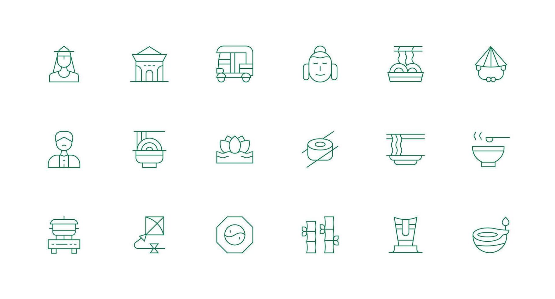 18 Minimal Line Style Icons from Asian Collection UI Icon Set vector