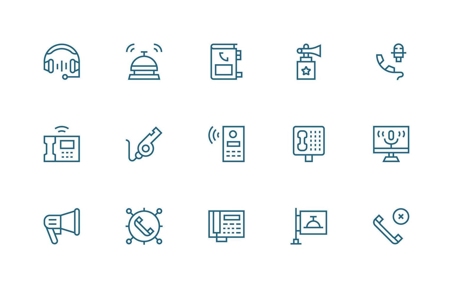 Call Icon Set with 15 Regular Line Graphics Style Icon Set vector