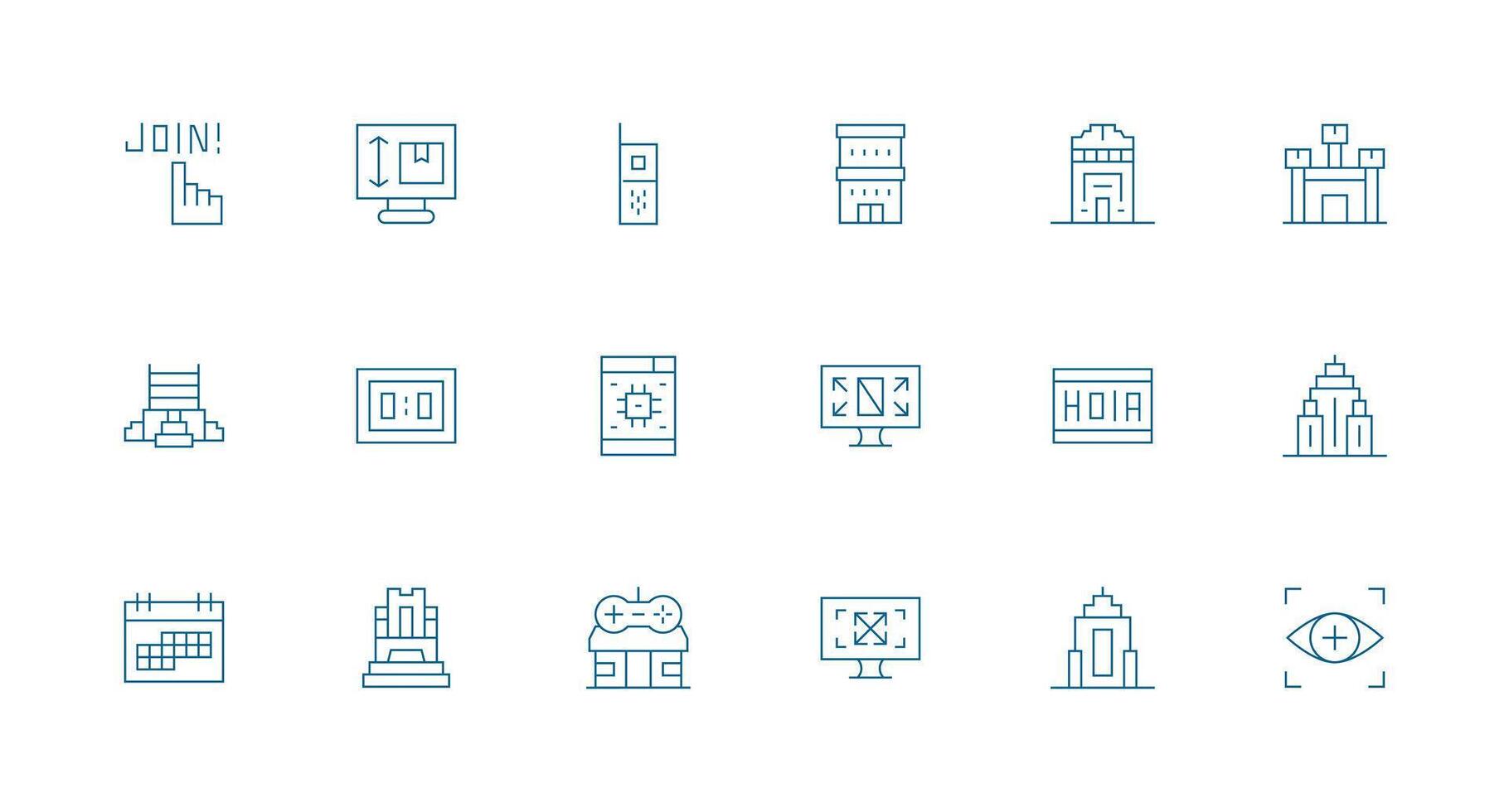 Pixel Design Icons featuring 18 in Minimal Line Style Fully Editable Icon Set for Web vector