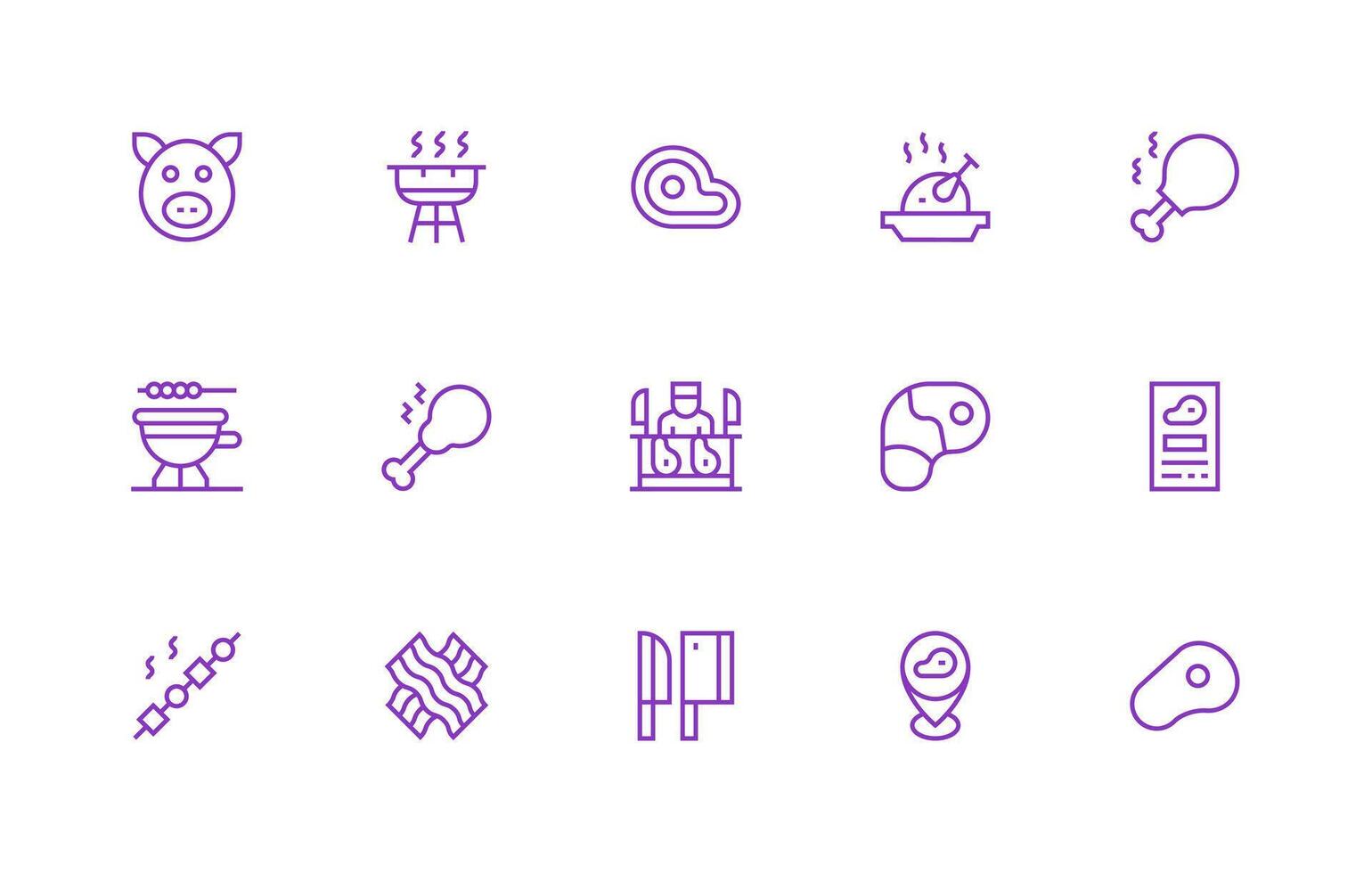 Meat Design Icons featuring 15 in Regular Line Style Interface Icons for Daily Use vector