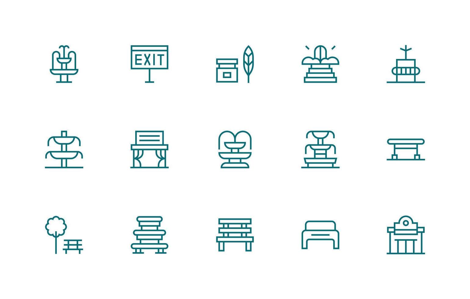 Public Space Design Icons featuring 15 in Regular Line Style App Icon Pack vector