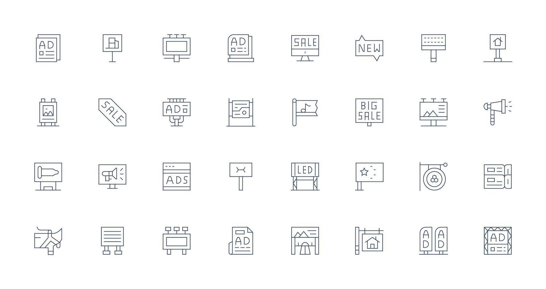 32 Icons for Advertisement in Thin Line Format Icon Pack for UI vector