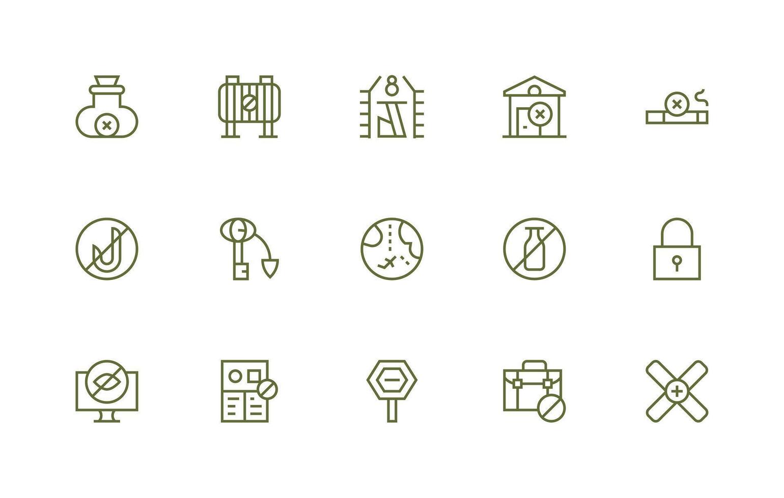 Regular Line Style Restricted Icons with 15 Vectors Organized Icon Pack for Quick Access