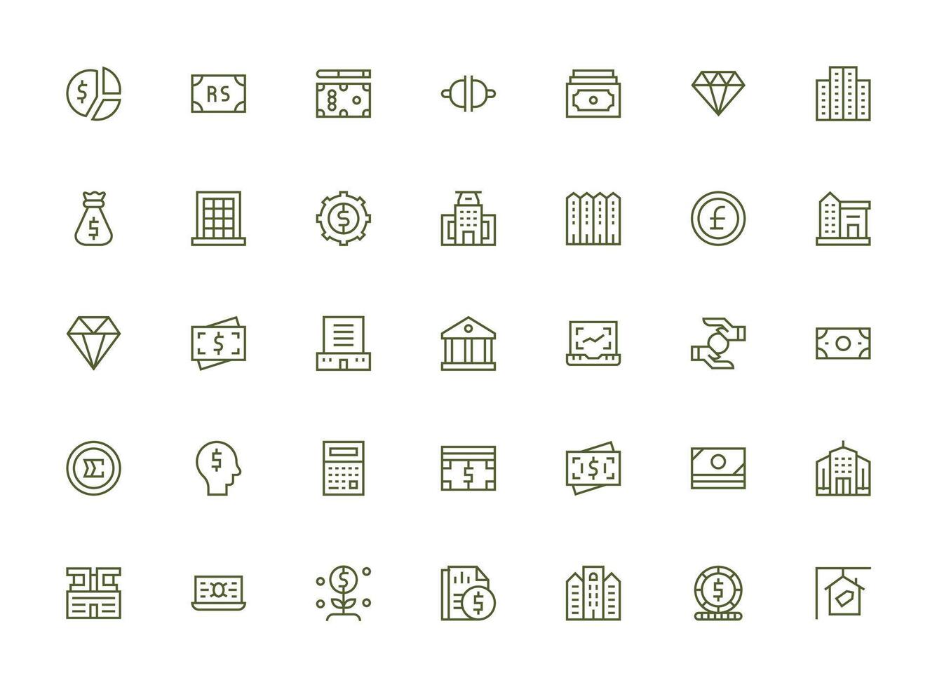Investment Icon Set with 35 Regular Clean Line Graphics Professional Icon Pack for Development Work vector