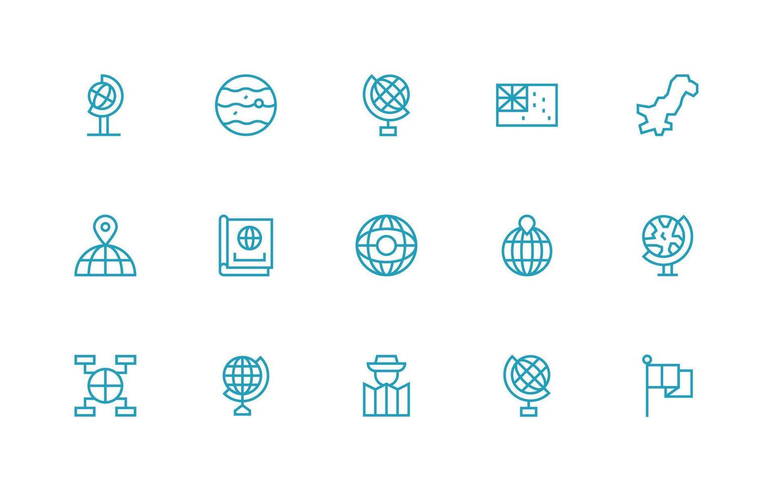 15 World Map Icons in Regular Line Aesthetic Web and App Icon Pack Collection vector