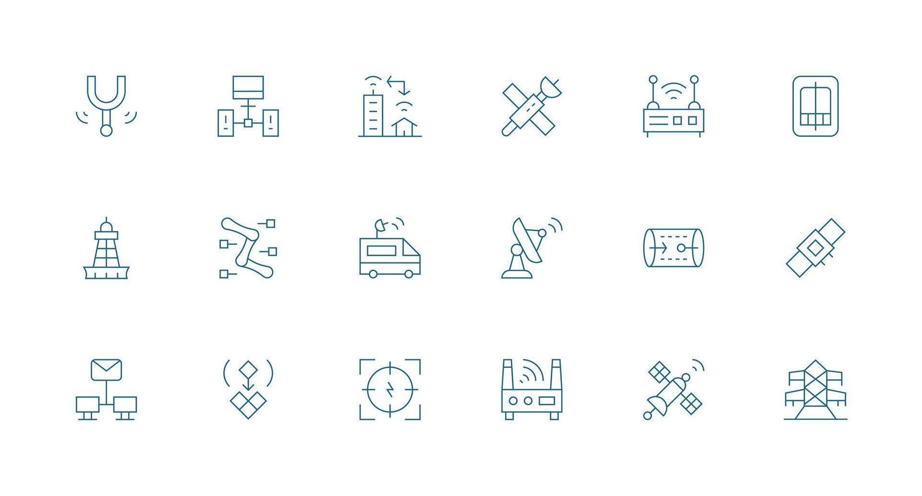 Transmission Set with 18 Minimal Line Icons Theme-Based Icon Pack vector