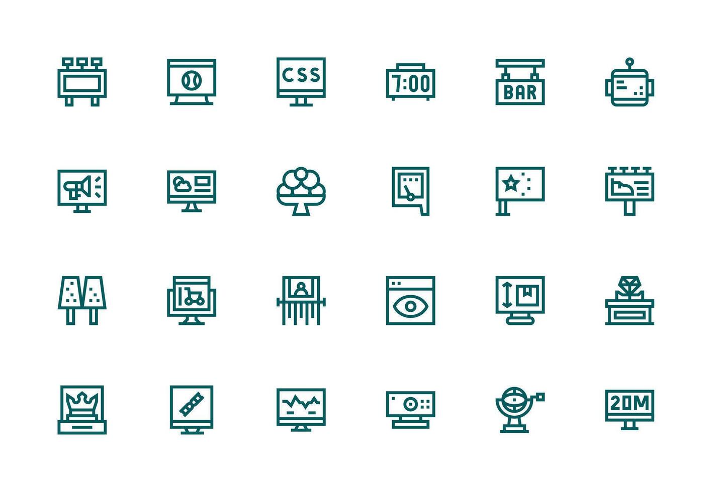 Thick Line Line Icons from Display Set with 24 Vectors Icons Built for Visual Consistency Pack
