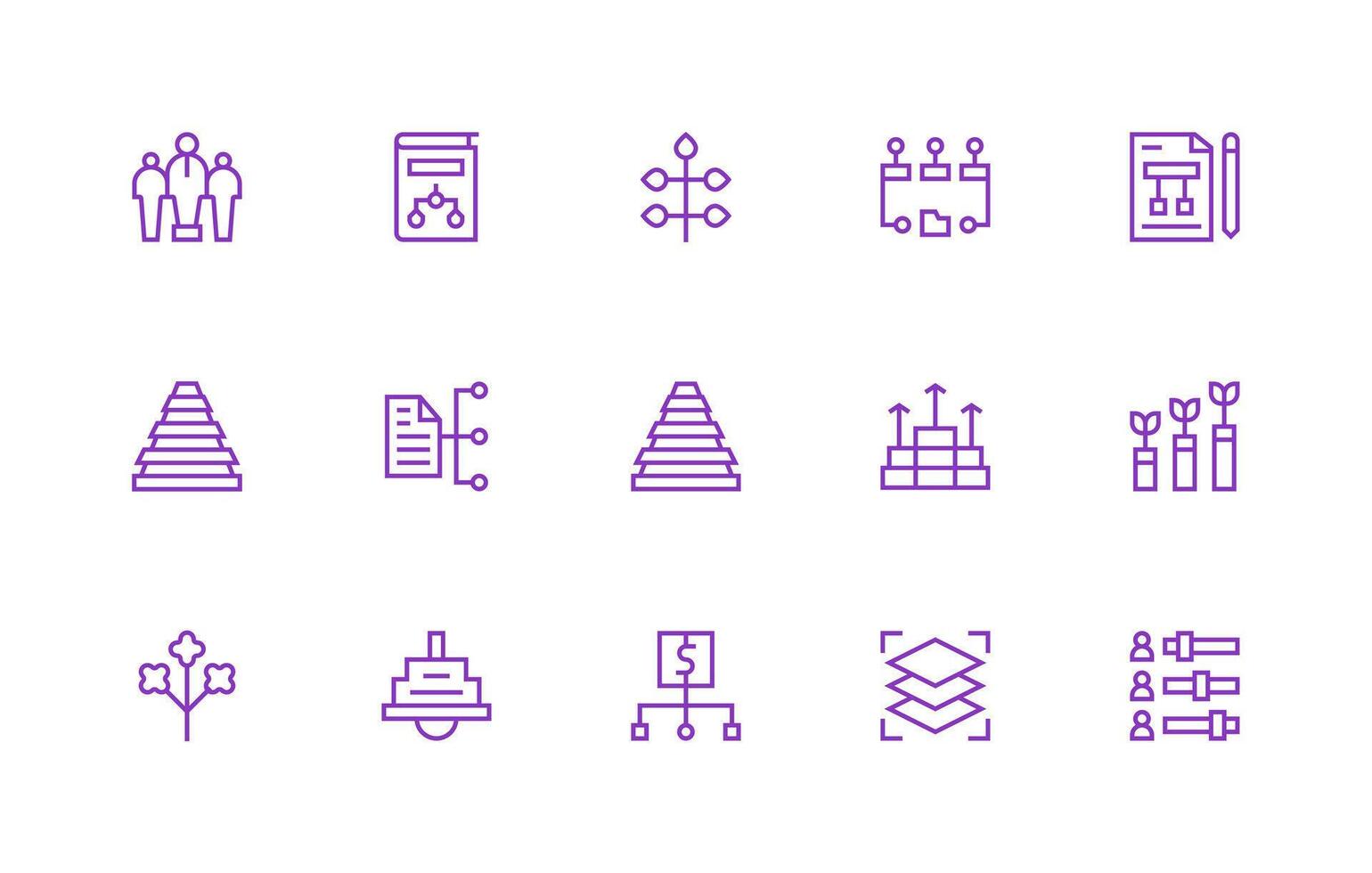 Hierarchy Design Icons featuring 15 in Regular Line Style Organized Pack for Project Assets vector