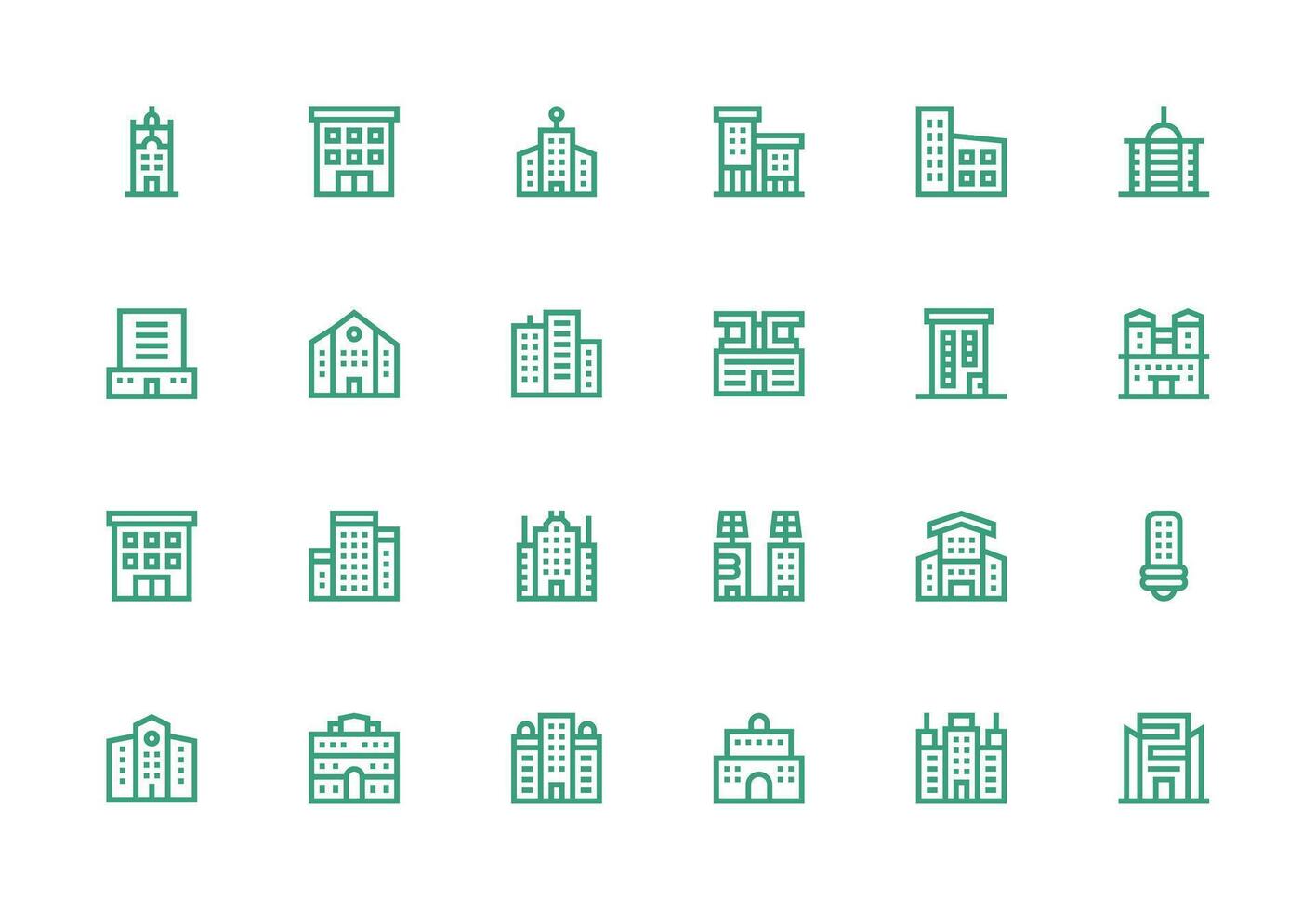 Office Building Icon Set with 24 Thick Line Line Graphics Essential Icon Set for Teams vector