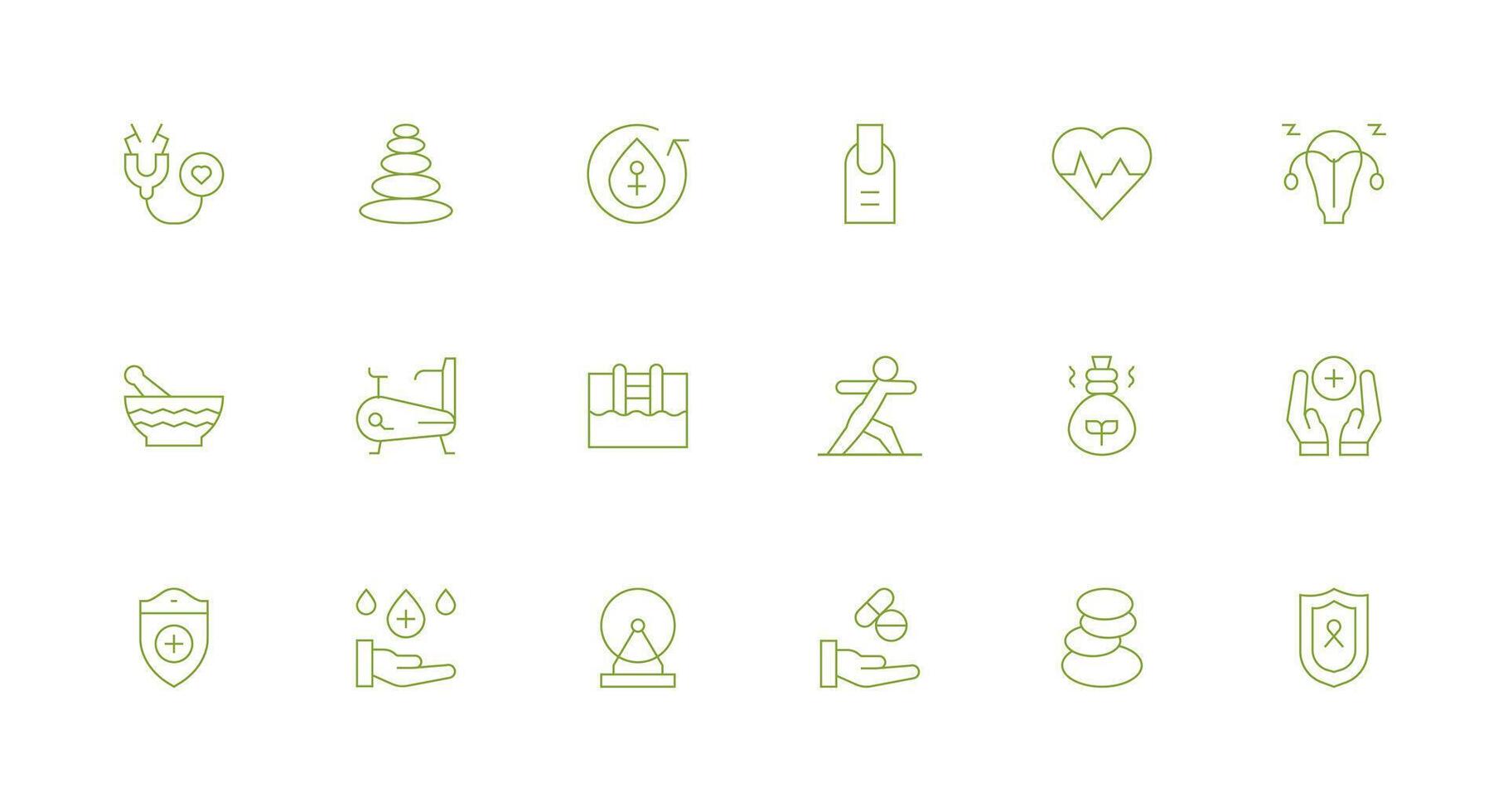 Wellness featuring 18 Icons in Minimal Line Design UI Icon Set vector