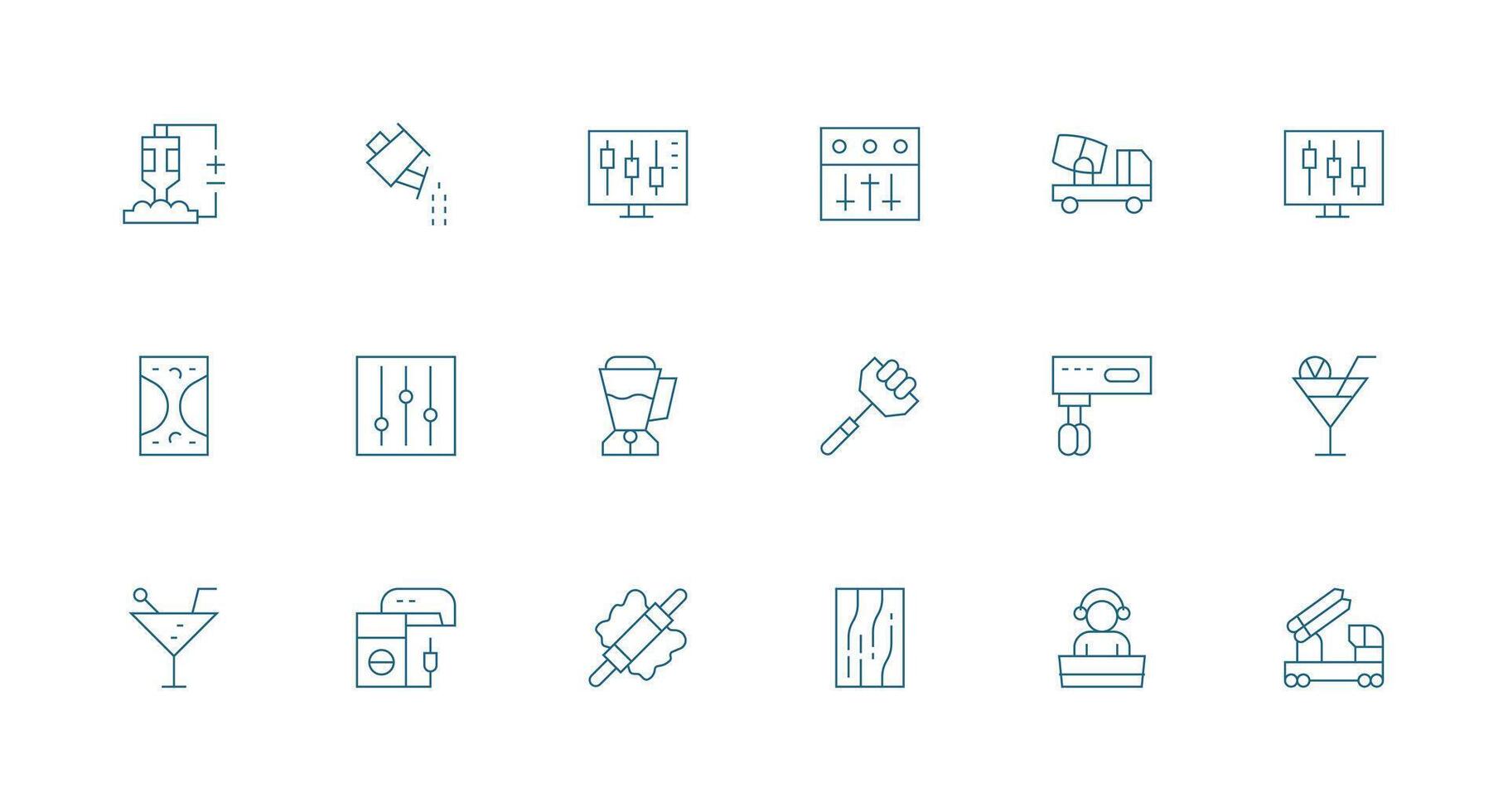 Mixer Visual Pack containing 18 Minimal Line Icons Multi-Purpose Icon Pack for Templates vector