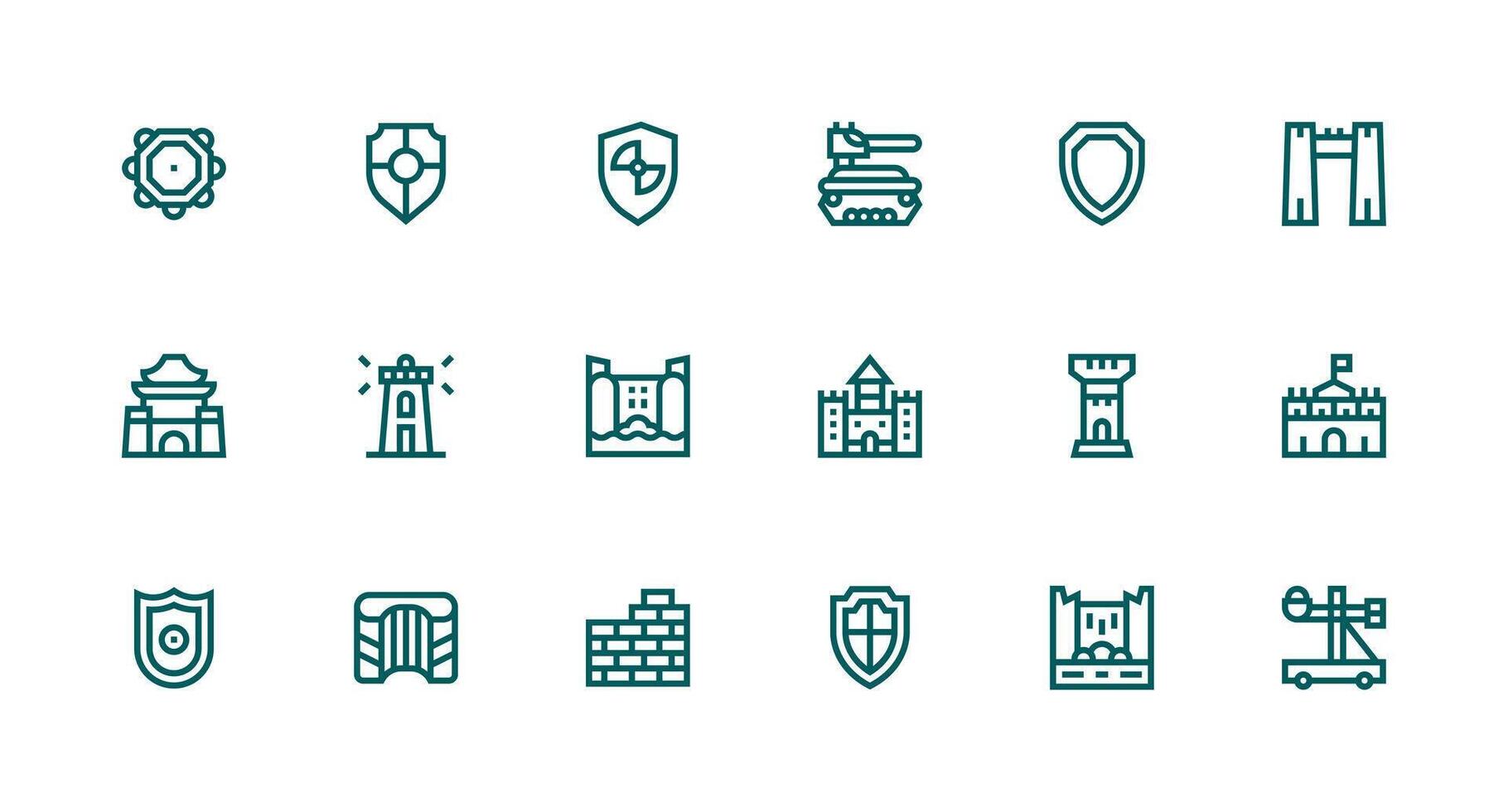 Fortification including 18 Strong Stroke Line Illustrations Neatly Designed Icons for Web Platforms vector