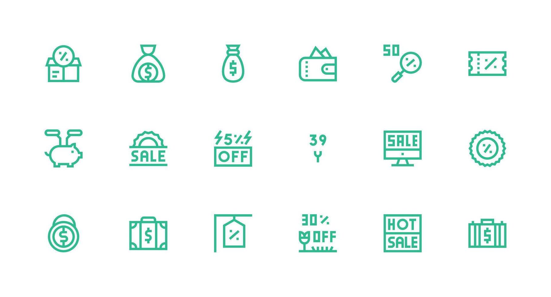 18 Strong Stroke Line Icons for Savings Graphics Web and App Icon Pack Collection vector