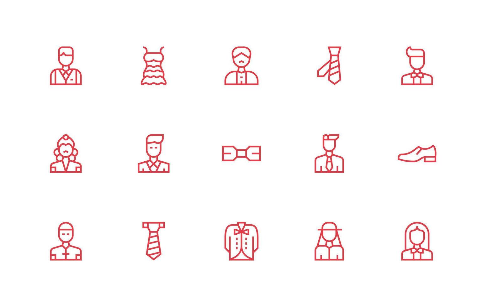 Regular Line Style Formalwear Icons with 15 Vectors Simplified Icon Pack for Visual Tools