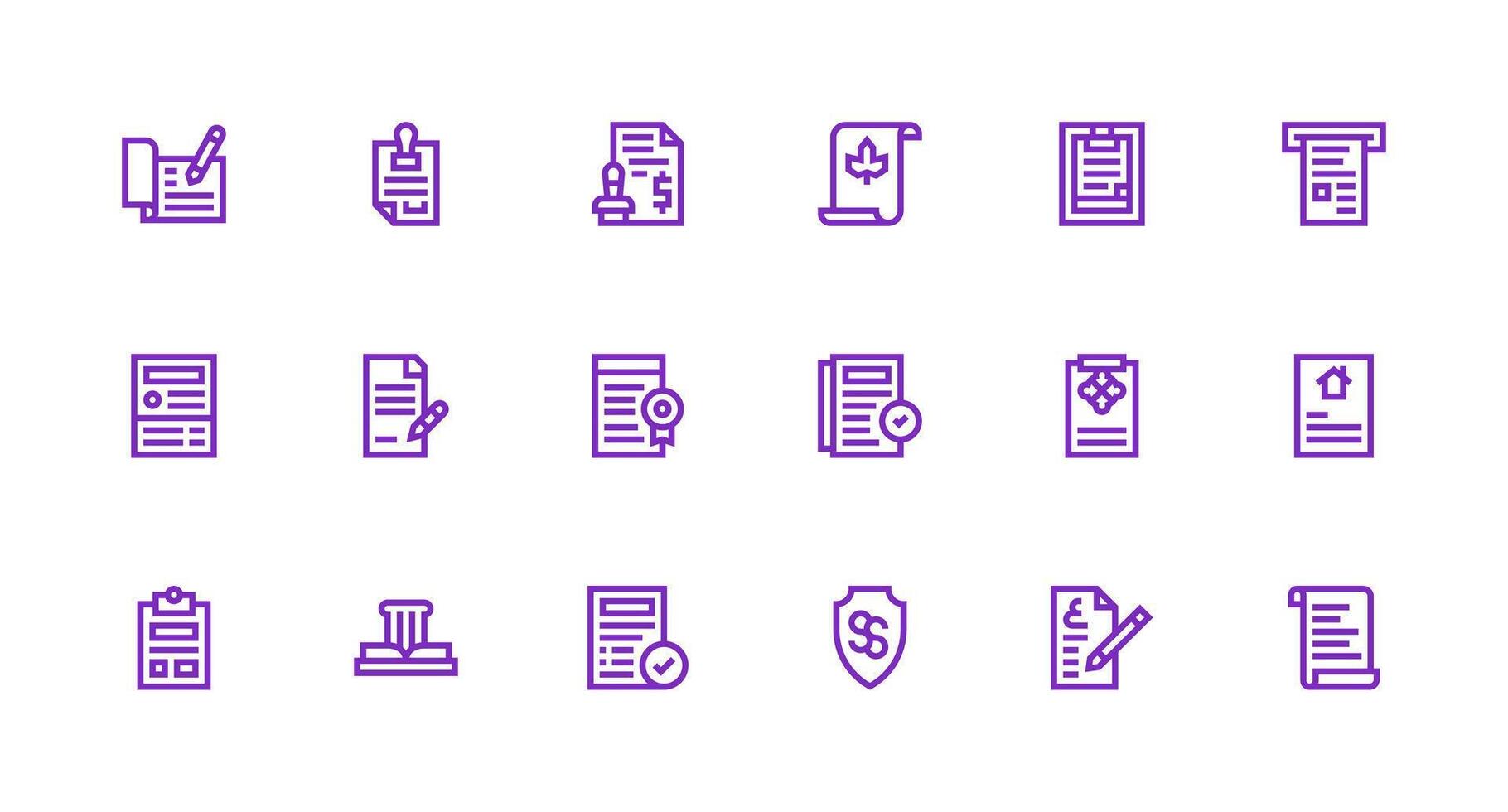 18 Icons for Legal Document in Strong Stroke Line Format Complete Icon Set for Mobile Apps vector