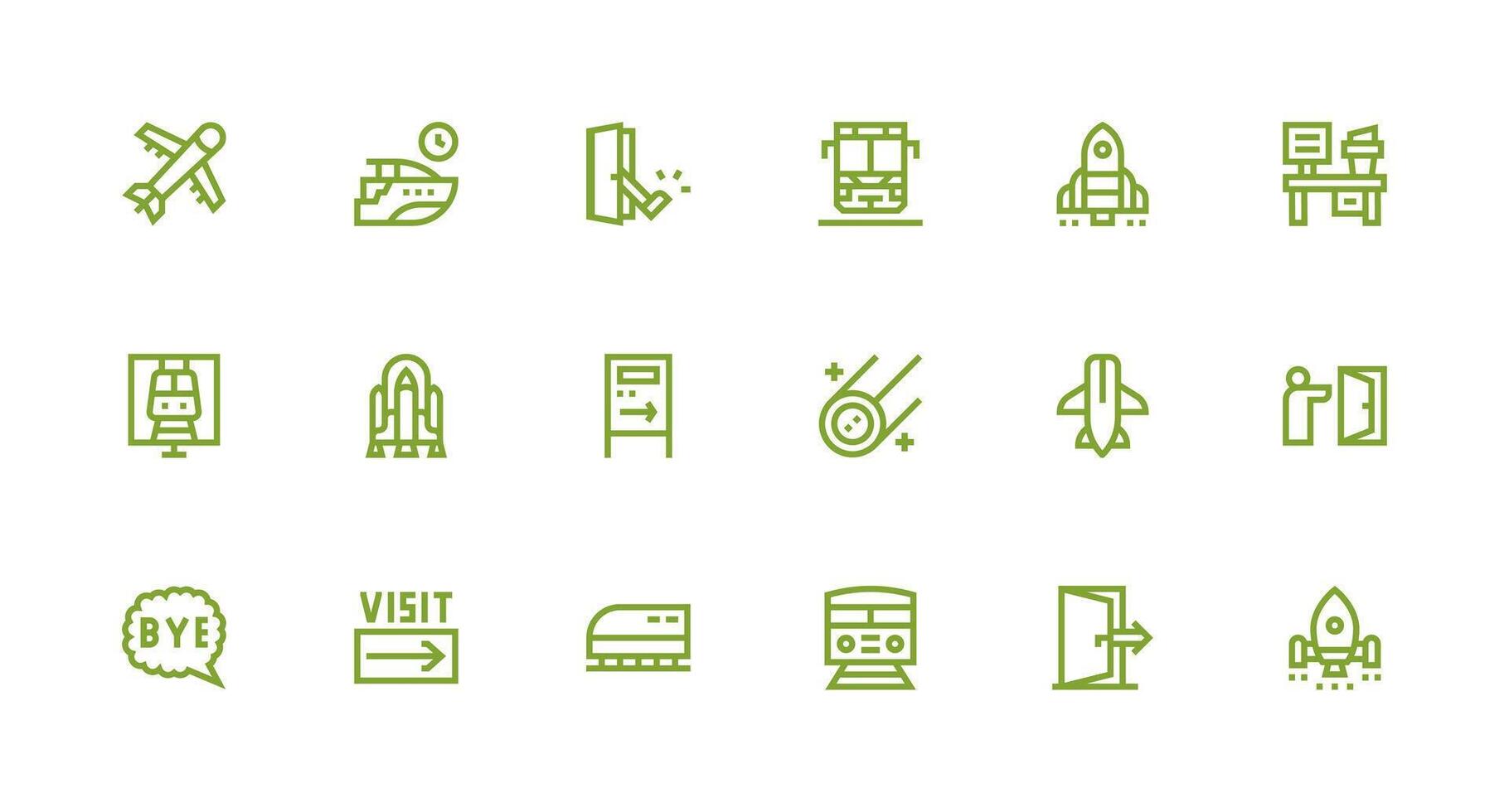 18 Icons for Departure in Strong Stroke Line Format Clear and Concise Icon Set Collection vector