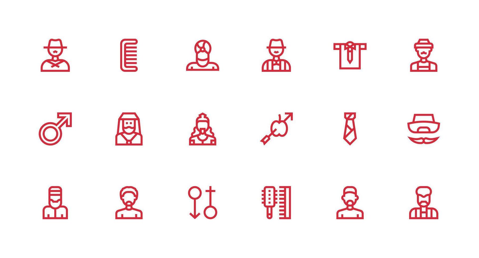 18 Strong Stroke Line Vectors for Man Theme Balanced Icon Set for Functional Design
