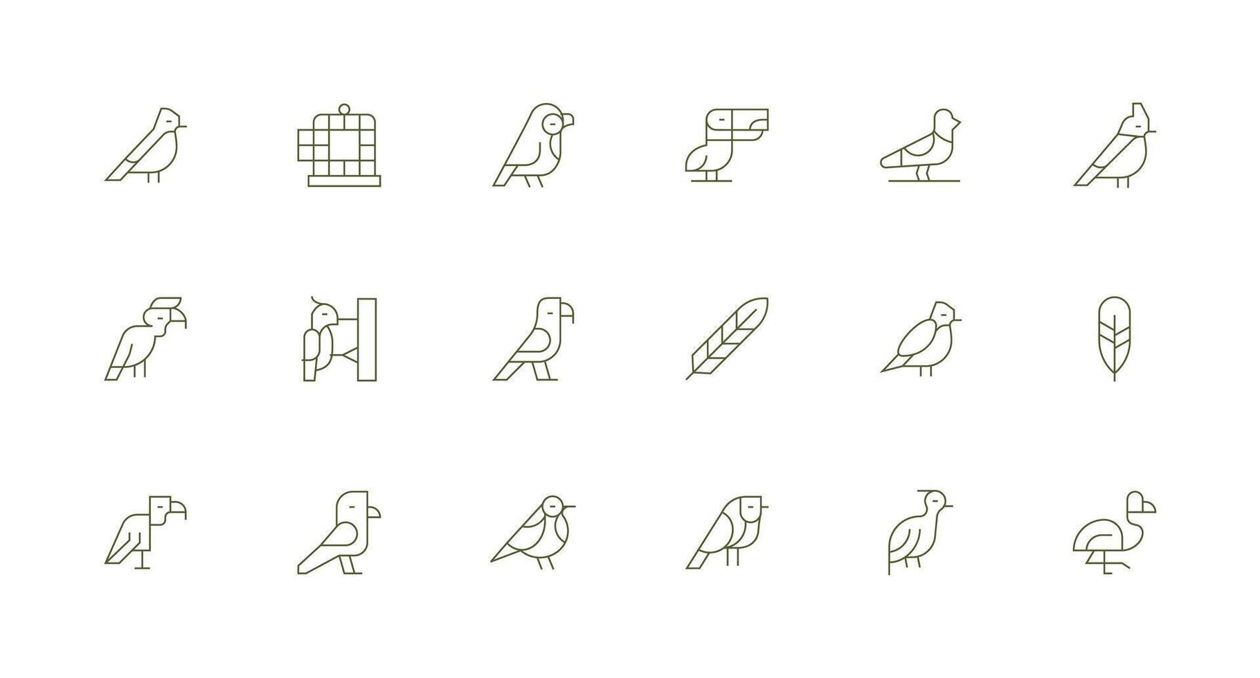 Ornithology Design Icons featuring 18 in Minimal Line Style Lightweight Icon Series for Fast Prototypes vector