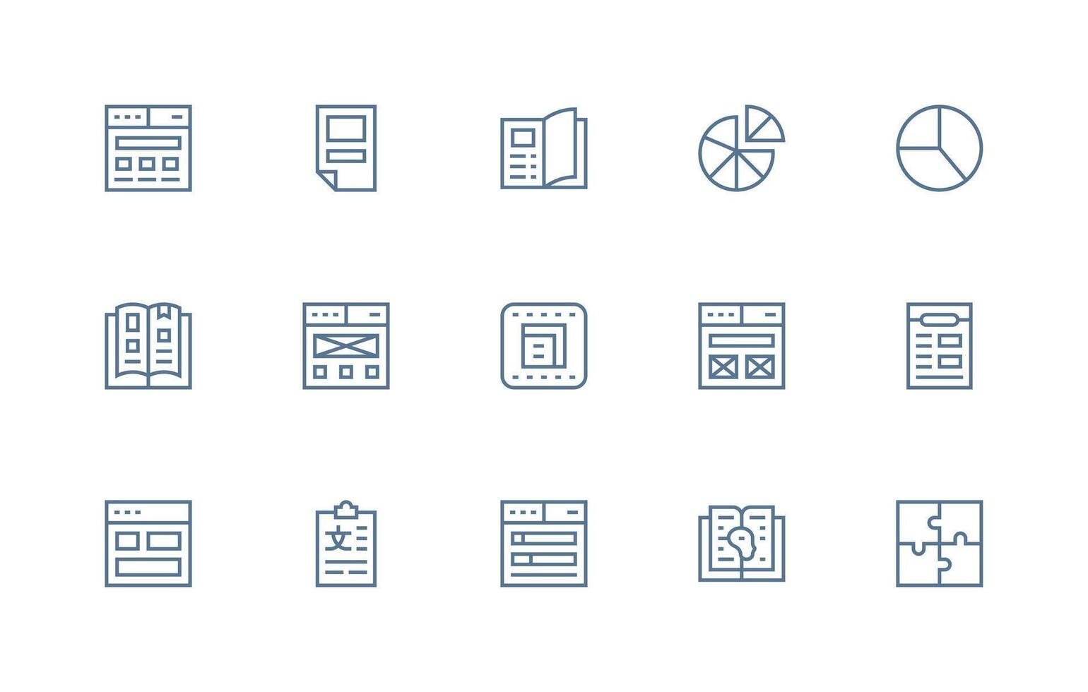 15 Regular Line Icons for Sections Graphics UI Icon Set vector