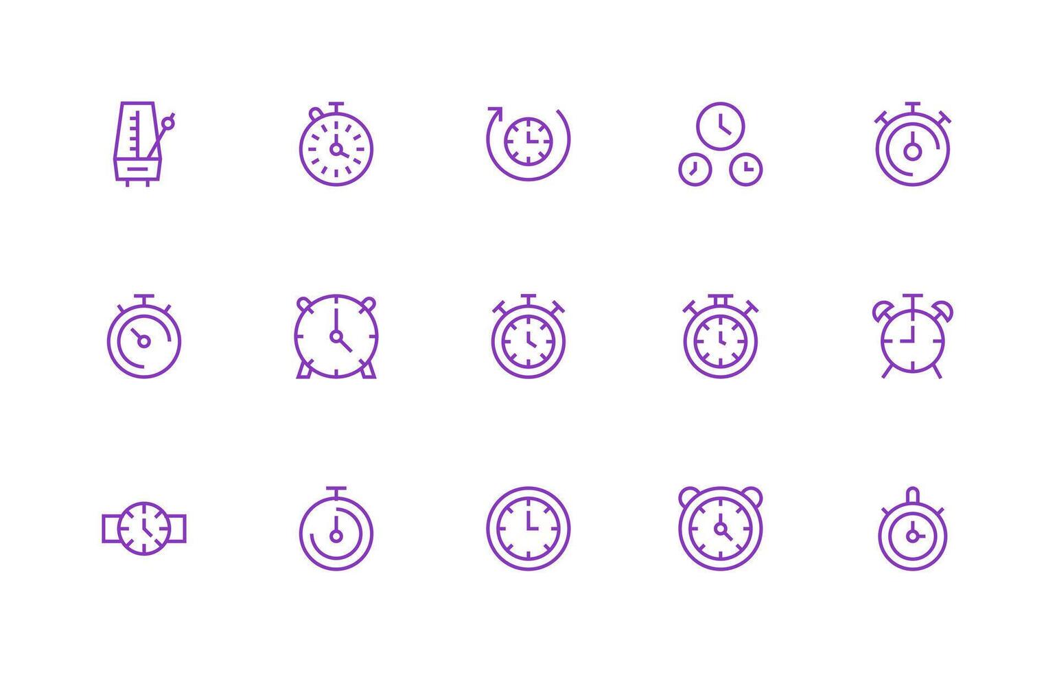 15 Regular Line Designs for Timekeeping Icons UI and UX Focused Icon Collection vector