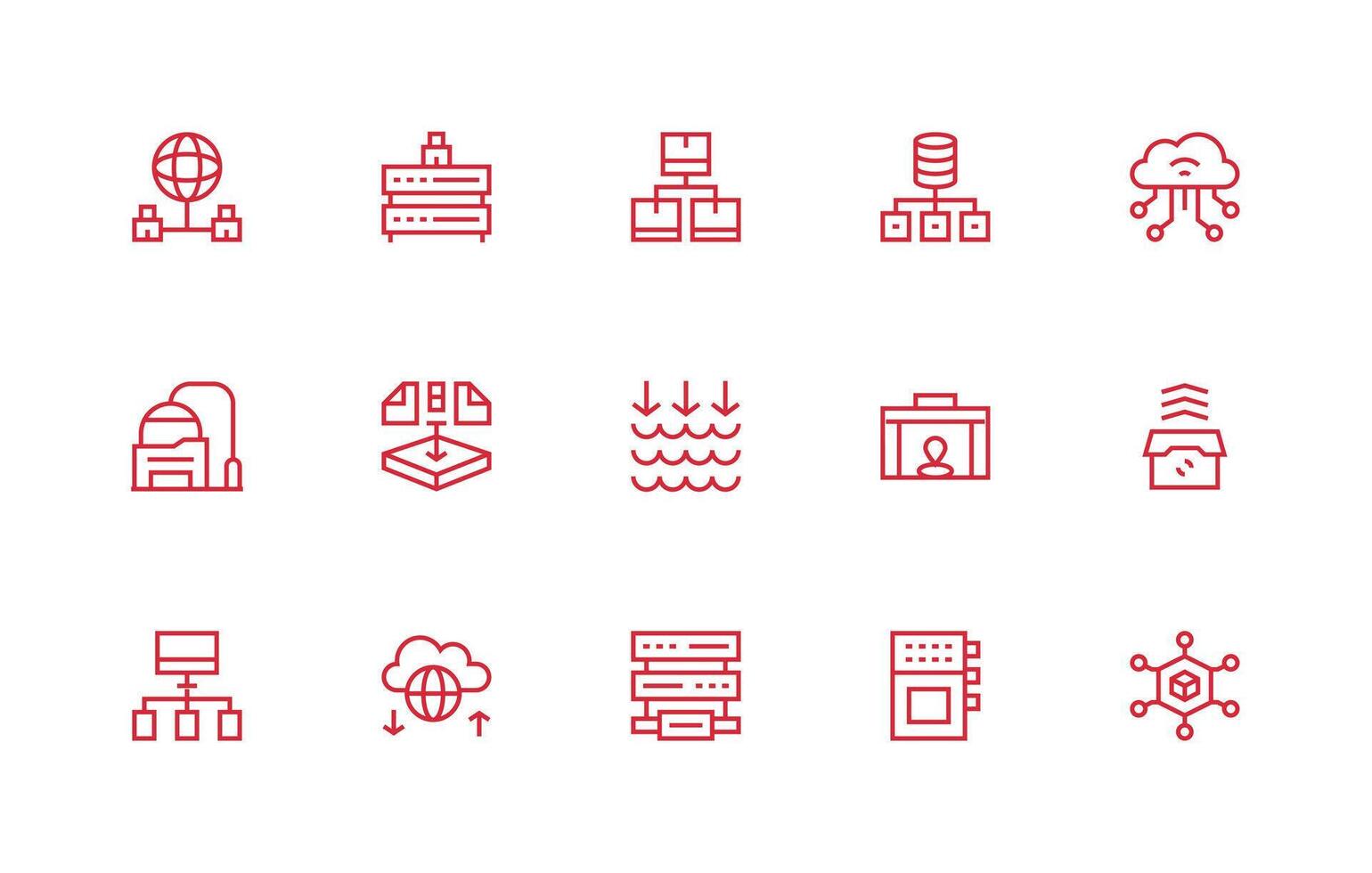 Server Icon Set with 15 Regular Line Graphics All-Purpose Icon Design Pack vector