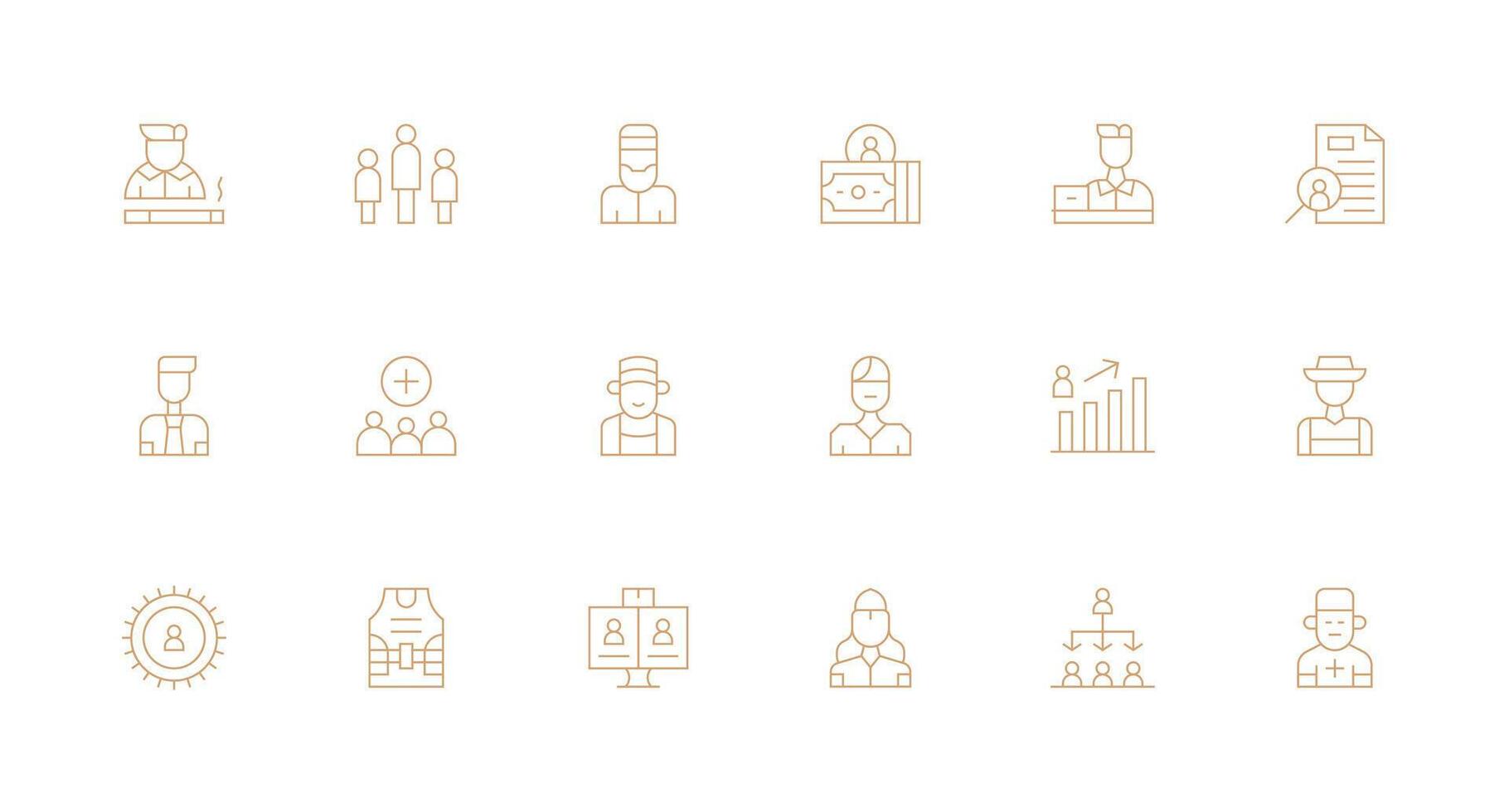 Personnel Design Icons featuring 18 in Minimal Line Style Multi-Style Icon Collection vector