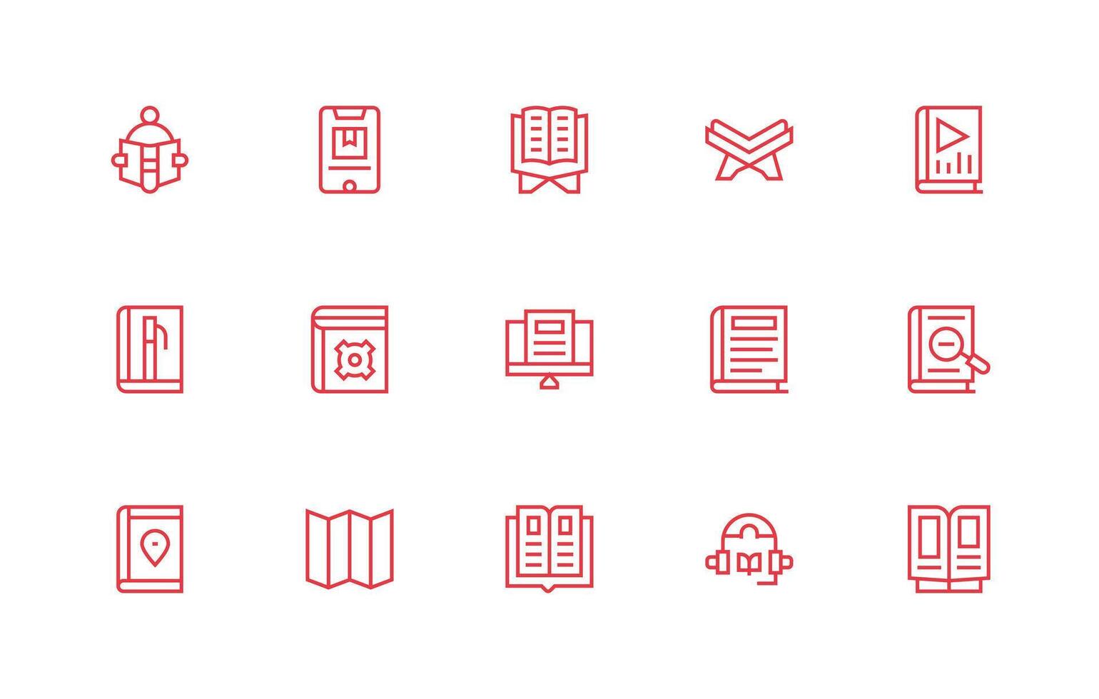 libro icono conjunto con 15 regular línea gráficos plano icono conjunto vector