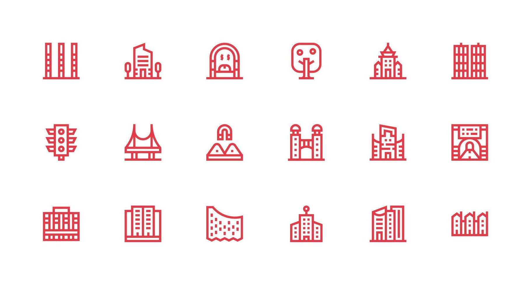 18 Strong Stroke Line Style Icons from Urban Planning Collection Scalable Icons for Cross-Platform Interfaces vector