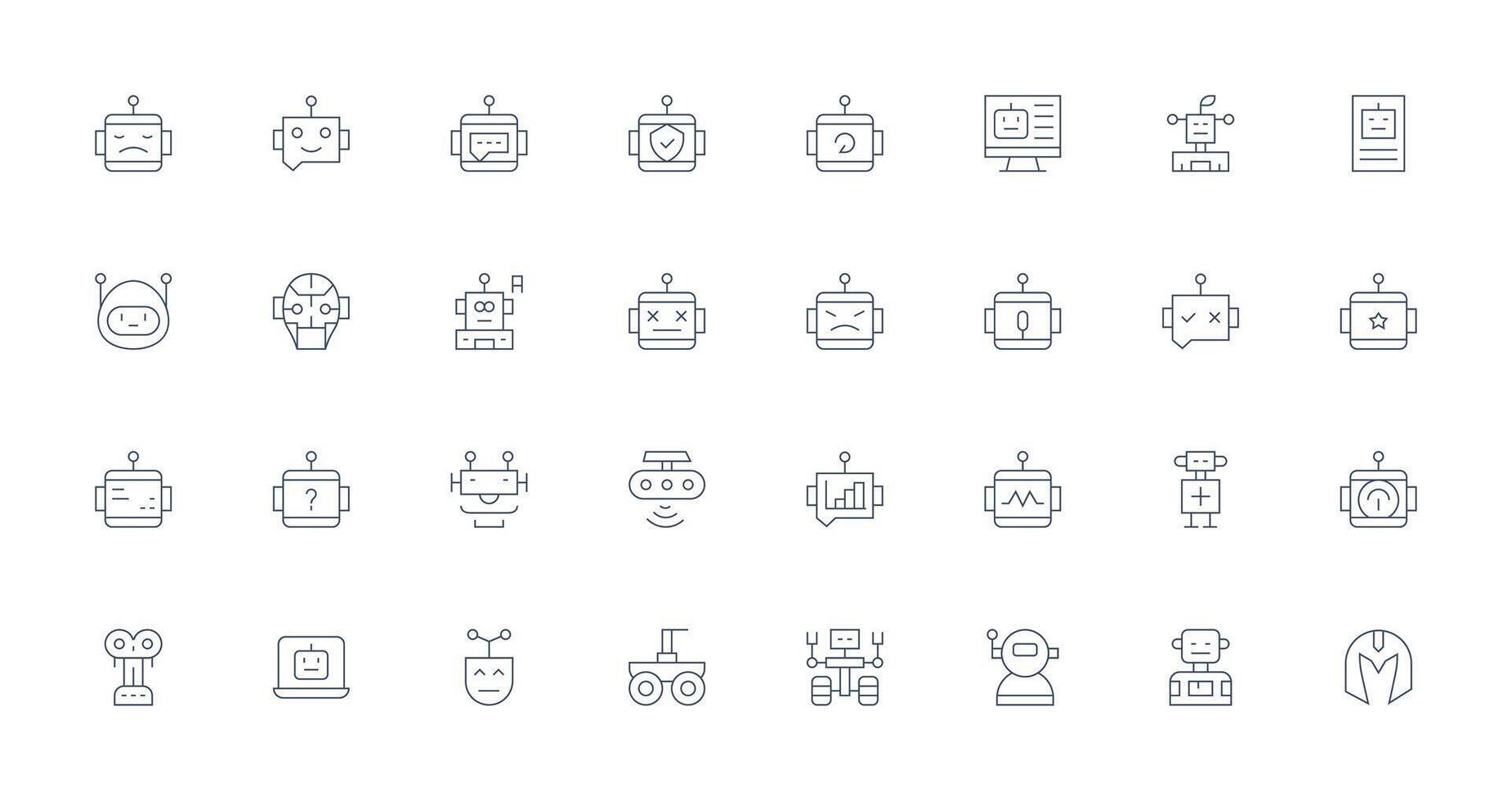 32 Thin Line Designs for Robot Icons Web Icon Collection vector