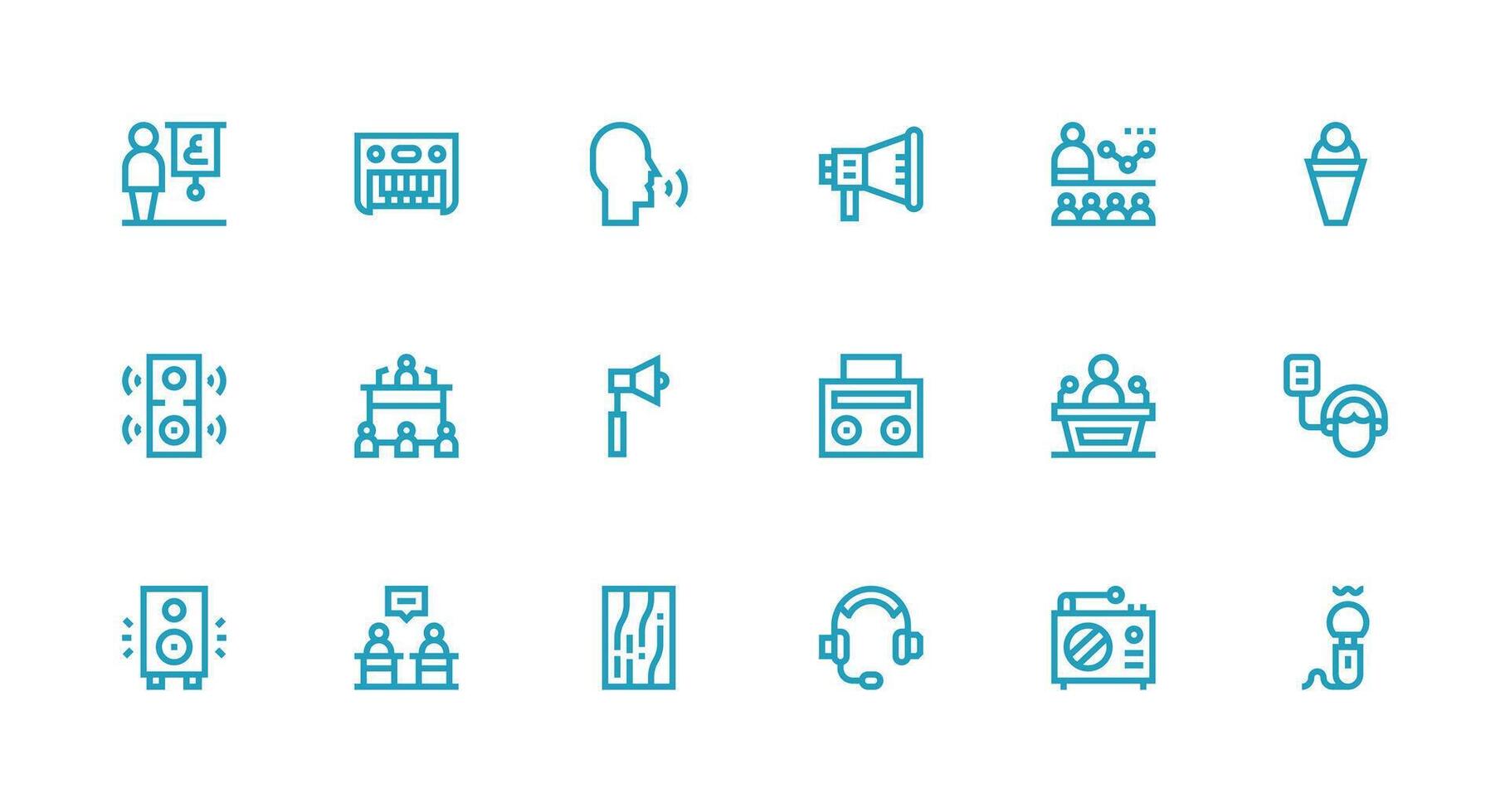 Speaker Icon Set with 18 Strong Stroke Line Graphics Clean Icon Collection for Web Use vector