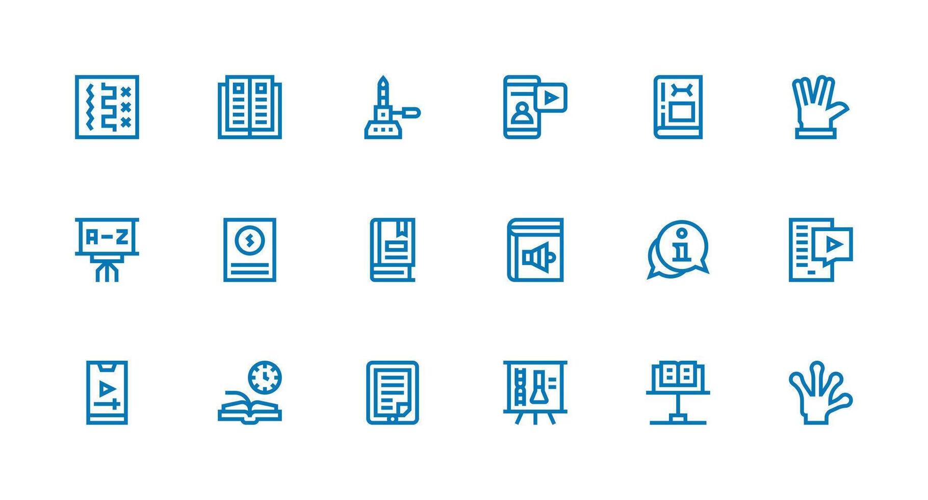 Instructional Design Icons featuring 18 in Strong Stroke Line Style Display Icon Pack vector