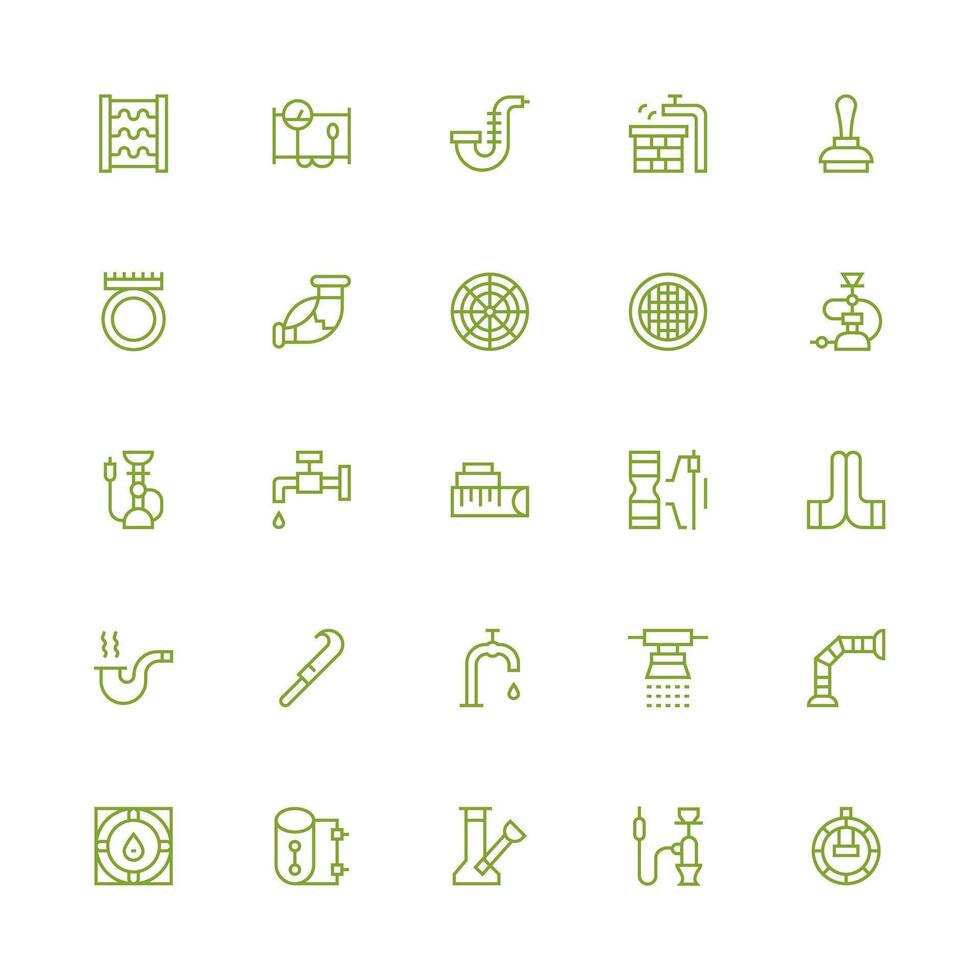 Pipe Design Icons featuring 25 in Medium Stroke Outline Style Multi-Purpose Icon Pack for Templates vector