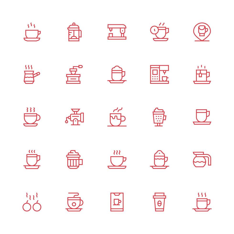 25 Medium Stroke Outline Icons for Espresso Graphics Balanced Icon Set for Functional Design vector