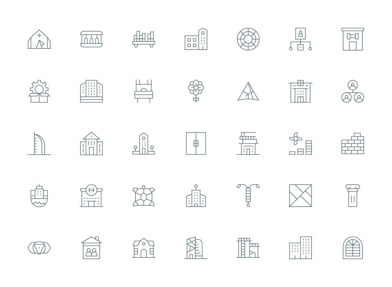 35 Light Line Style Icons from Structure Collection Basic Icon Series vector