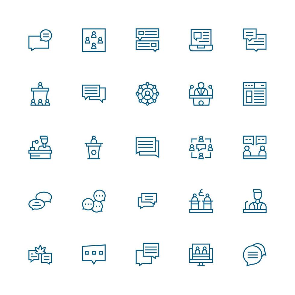 Forum including 25 Medium Stroke Outline Illustrations Sharp Icons for Presentations vector