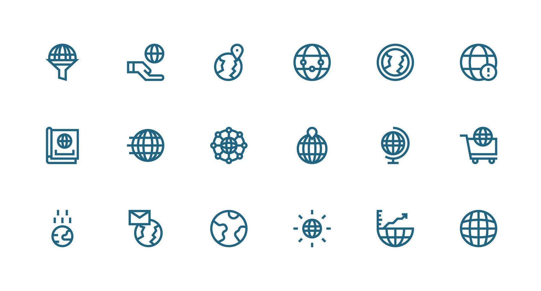 Worldwide Design Icons featuring 18 in Strong Stroke Line Style Scalable Icons for Cross-Platform Interfaces vector