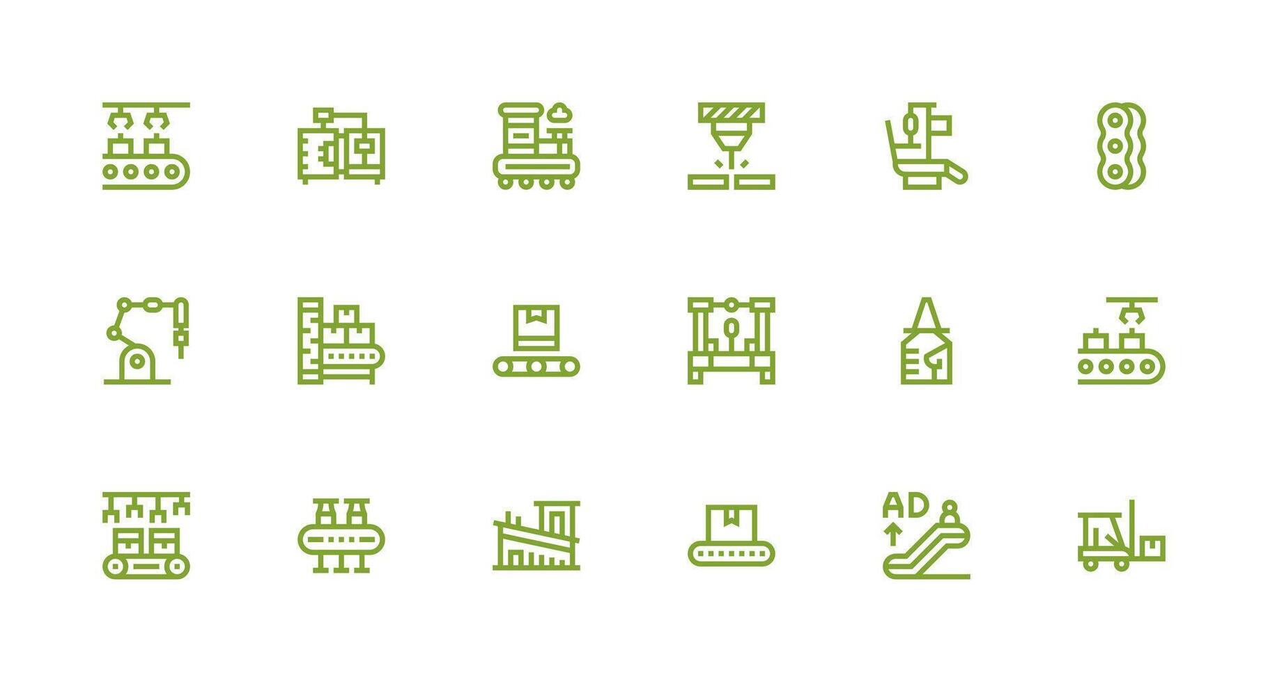 Conveyor Visual Pack containing 18 Strong Stroke Line Icons Full Icon Library for UI Designers vector