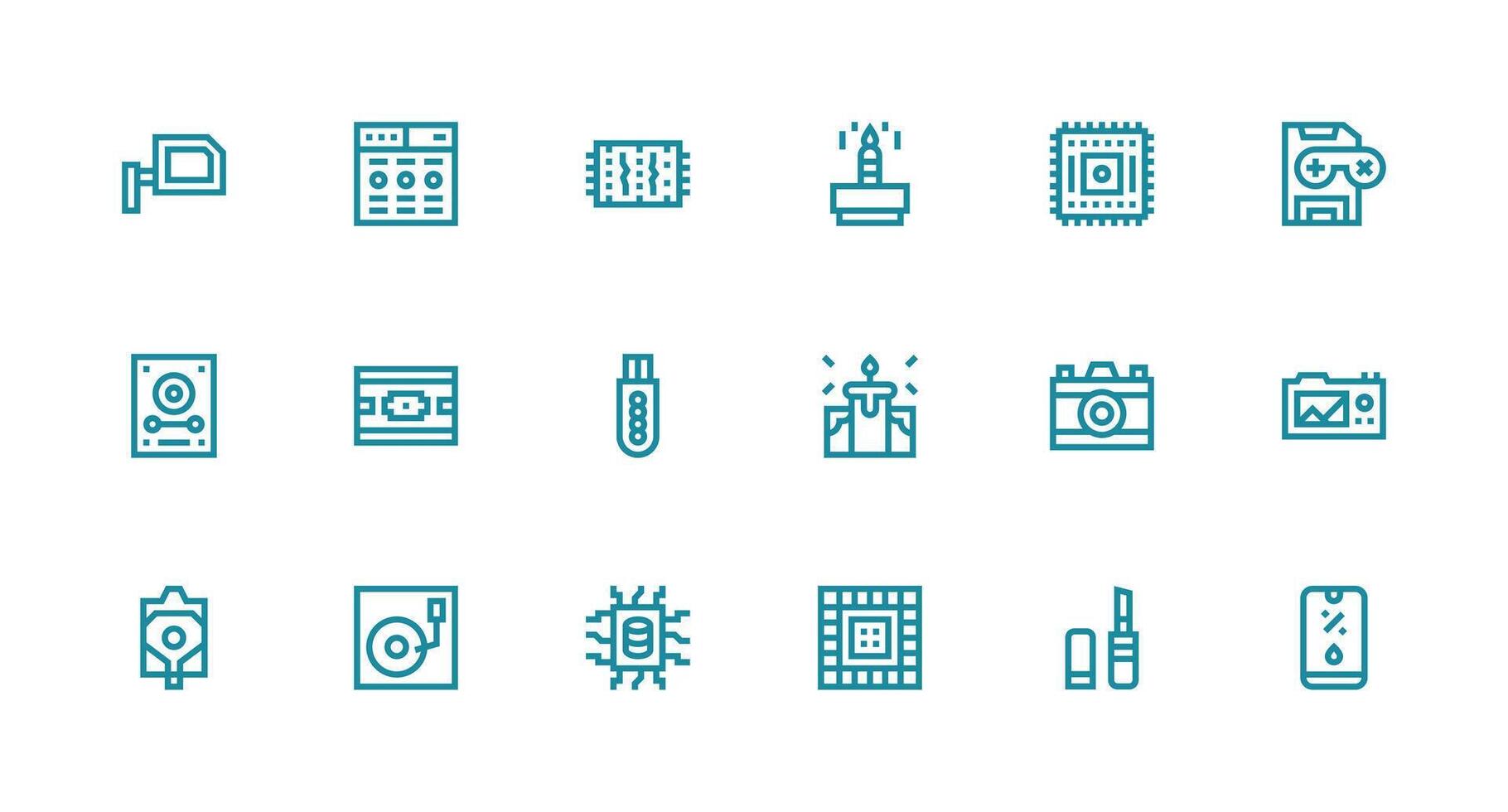 18 Strong Stroke Line Icons for Memory Graphics Layout Icon Collection vector