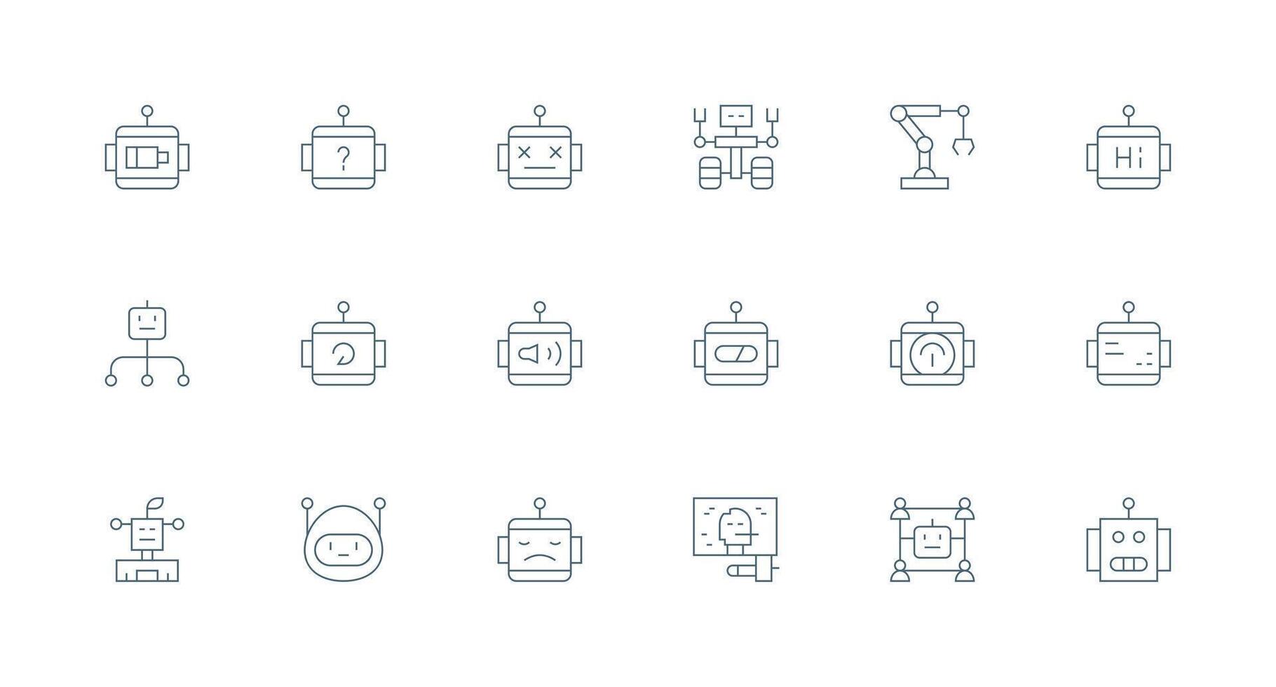 Robot Icon Collection with 18 Minimal Line Designs High-Resolution Icons for Any Platform vector