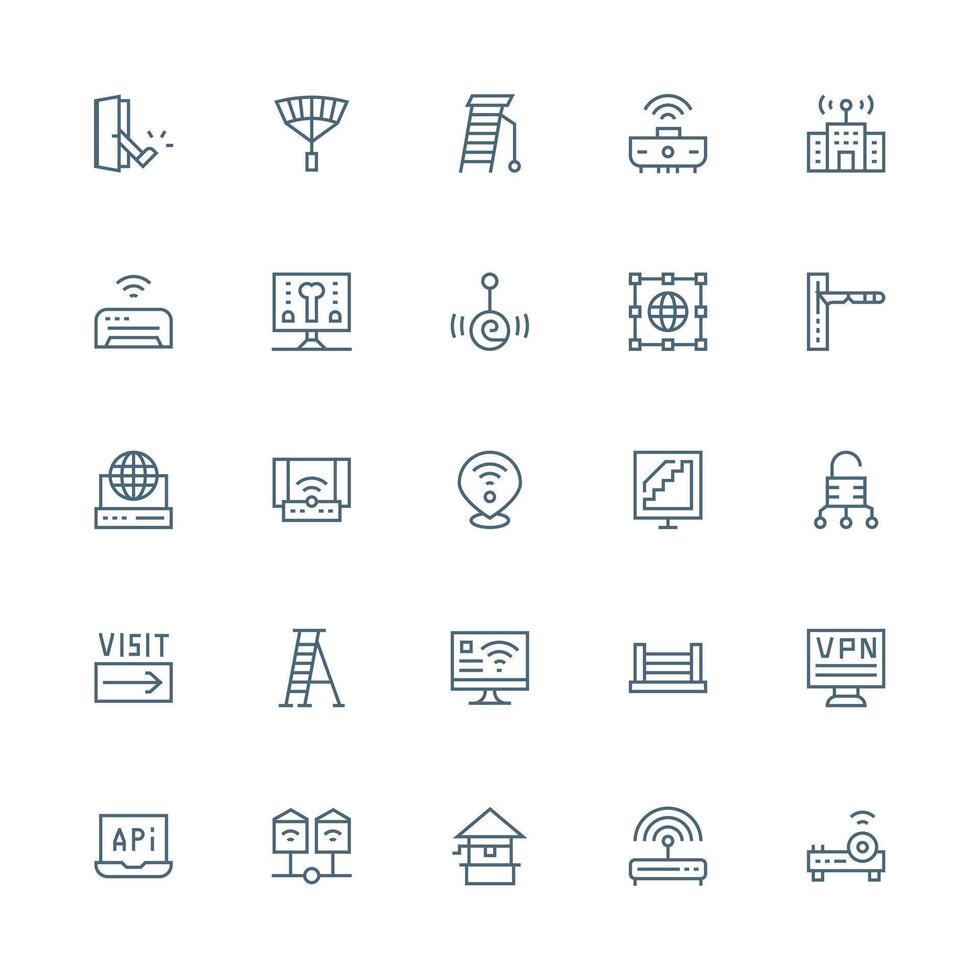 Access Point Set with 25 Medium Stroke Outline Icons Scalable Icons for All Themes vector
