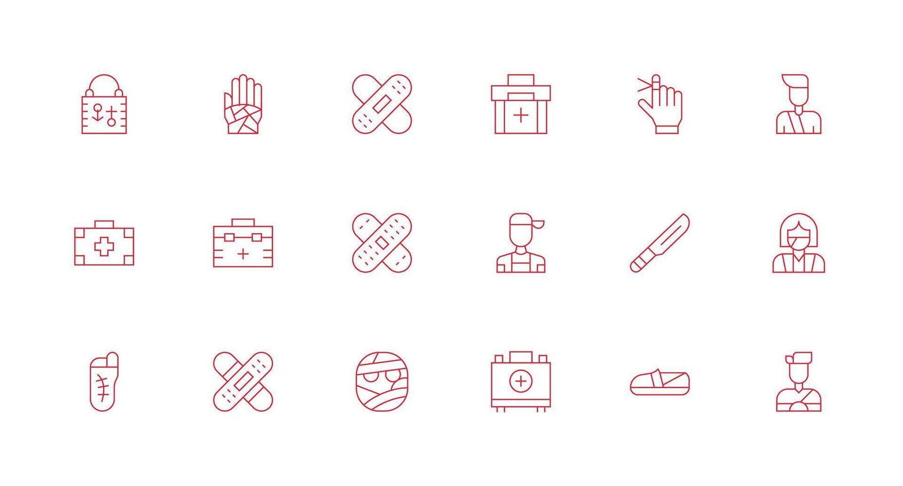 Bandage including 18 Minimal Line Illustrations Sharp Icons for Presentations vector