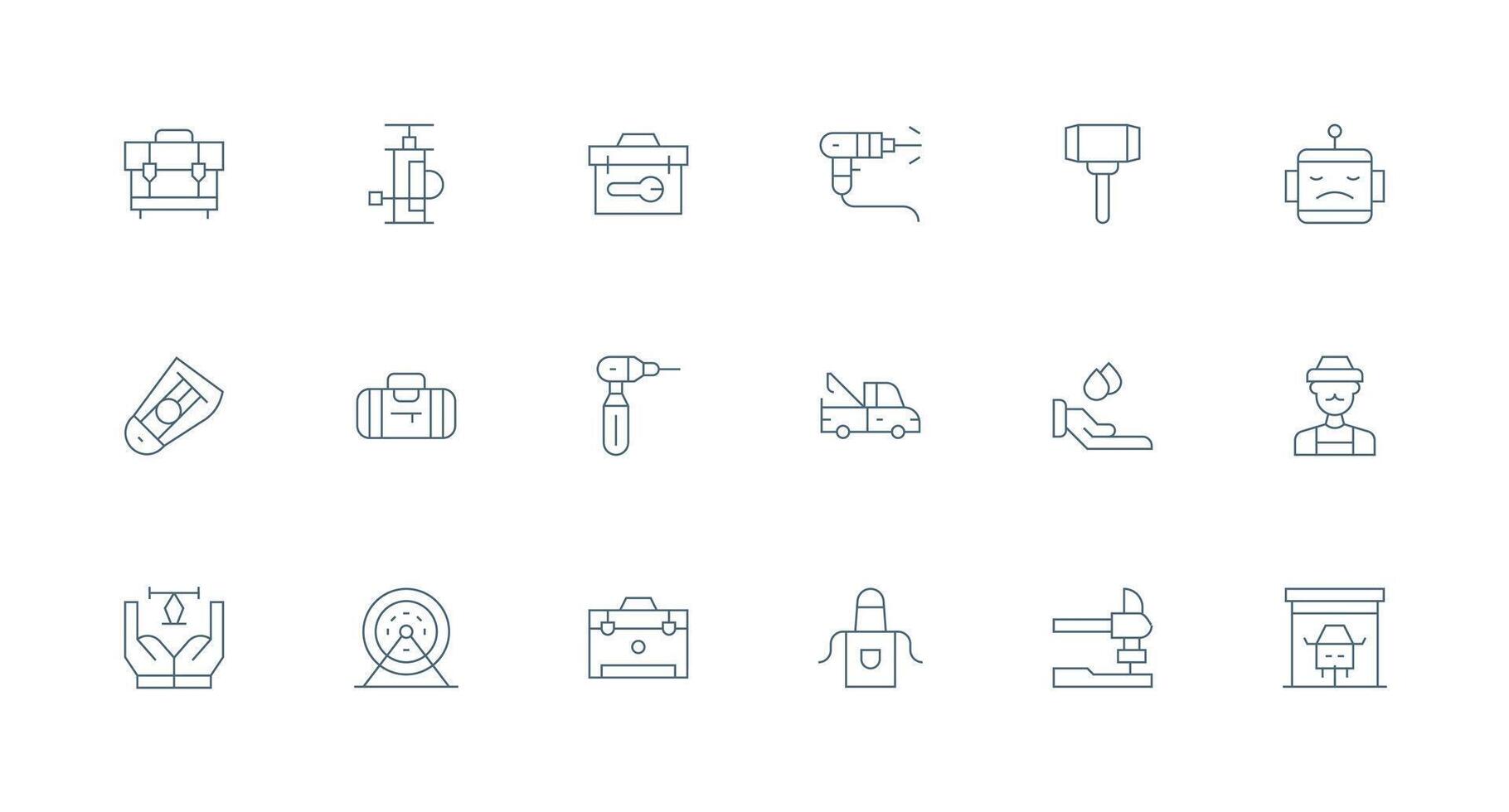 18 Mechanic Icons in Minimal Line Aesthetic Functional Icon Series vector