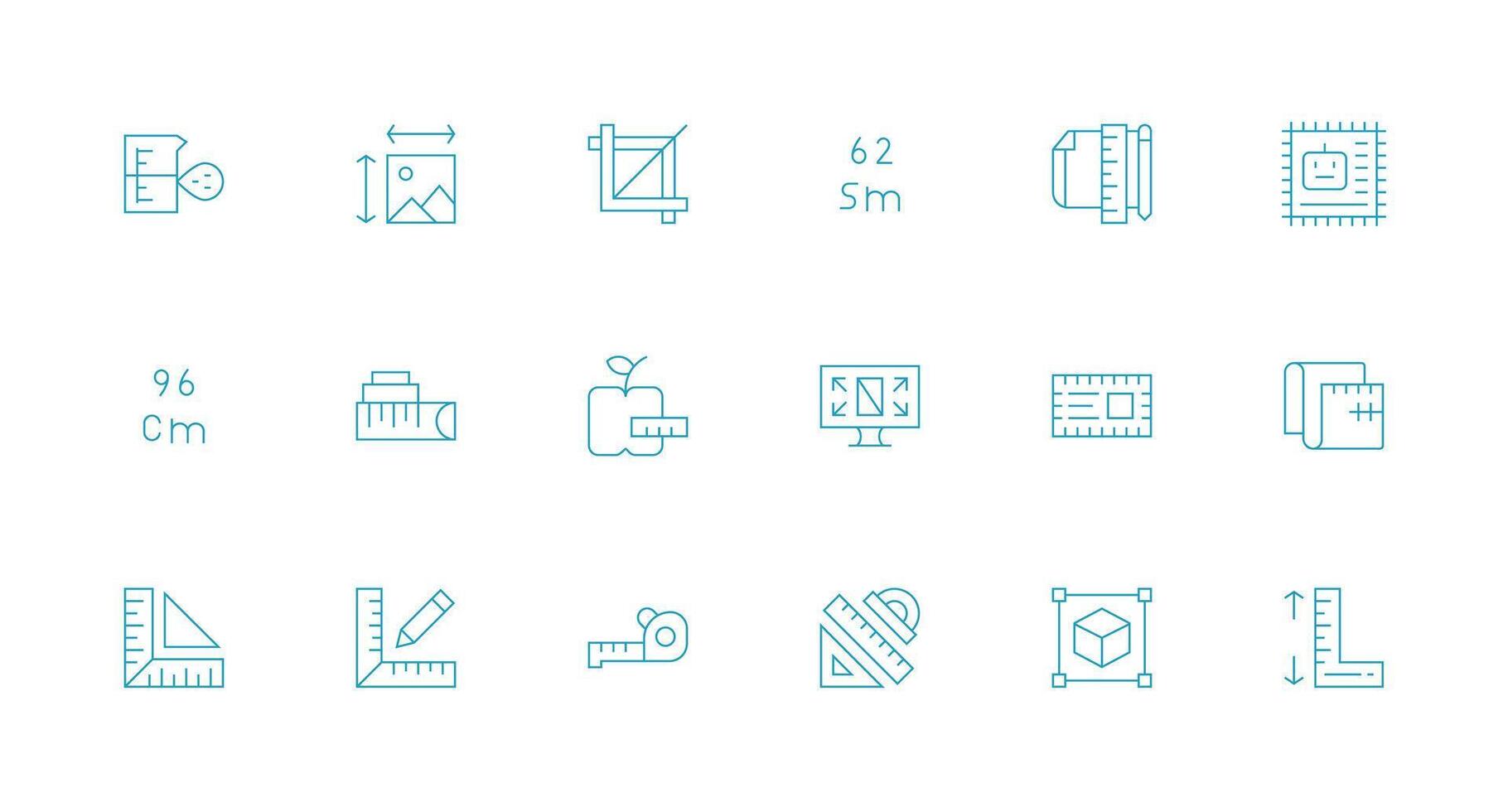 18 Dimensions Icons in Minimal Line Aesthetic Clean Set for Layout Prototypes vector