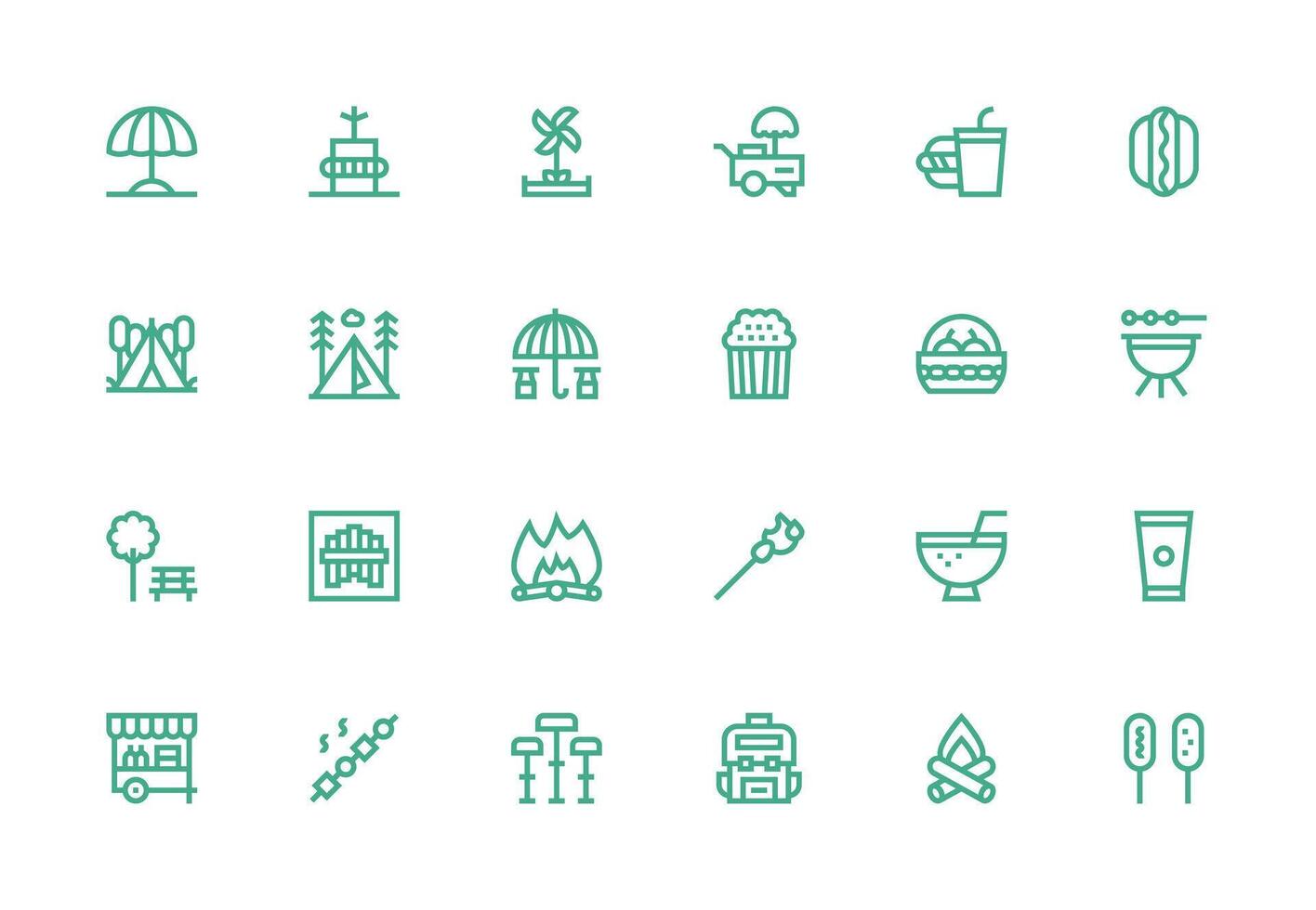 24 Thick Line Line Vectors for Picnic Theme UI and UX Focused Icon Collection