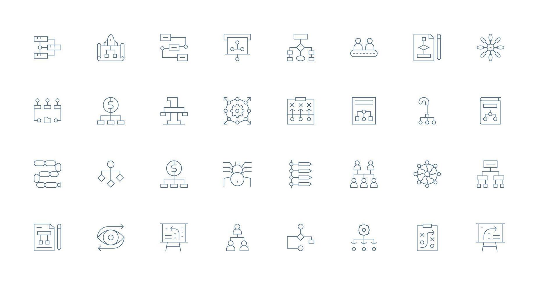 32 Thin Line Vectors for Flowchart Theme Web Icon Collection