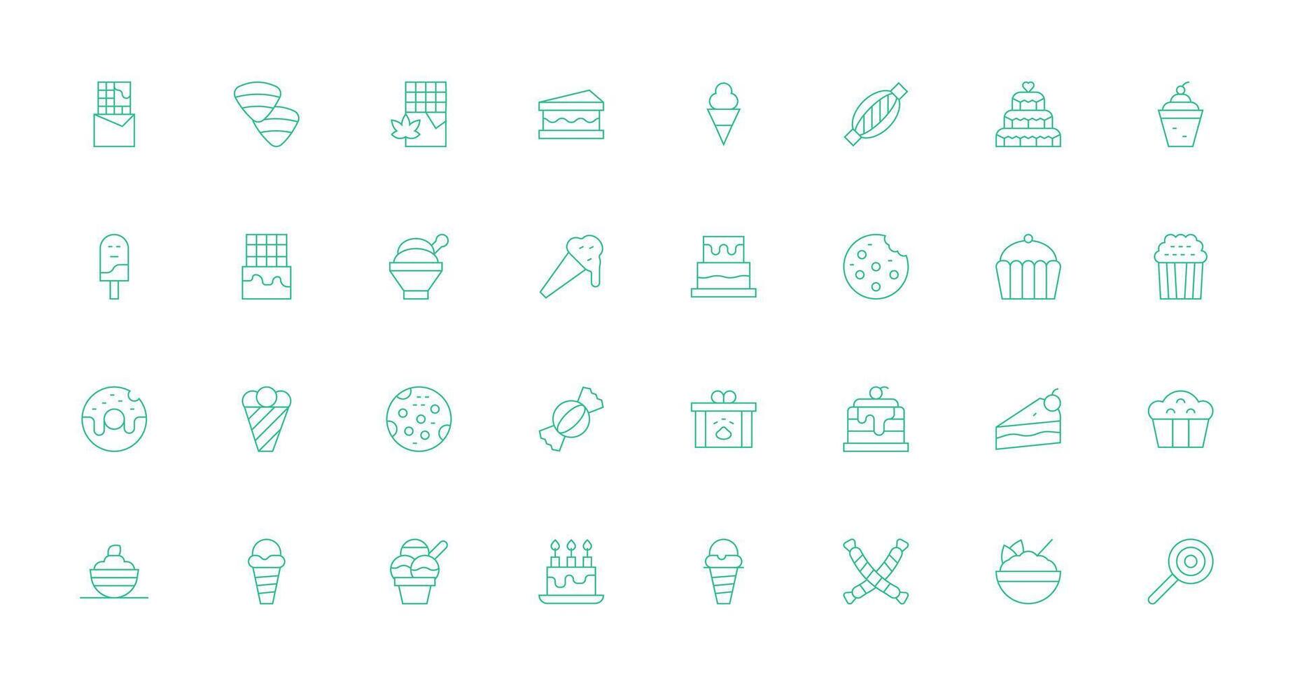 Treat Design Icons featuring 32 in Thin Line Style Organized Icon Pack for Quick Access vector