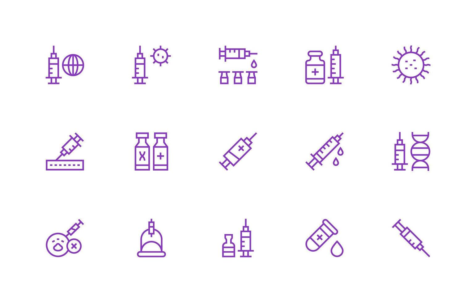 15 Regular Line Designs for Vaccine Icons Minimal Icon Set for Interface Projects vector